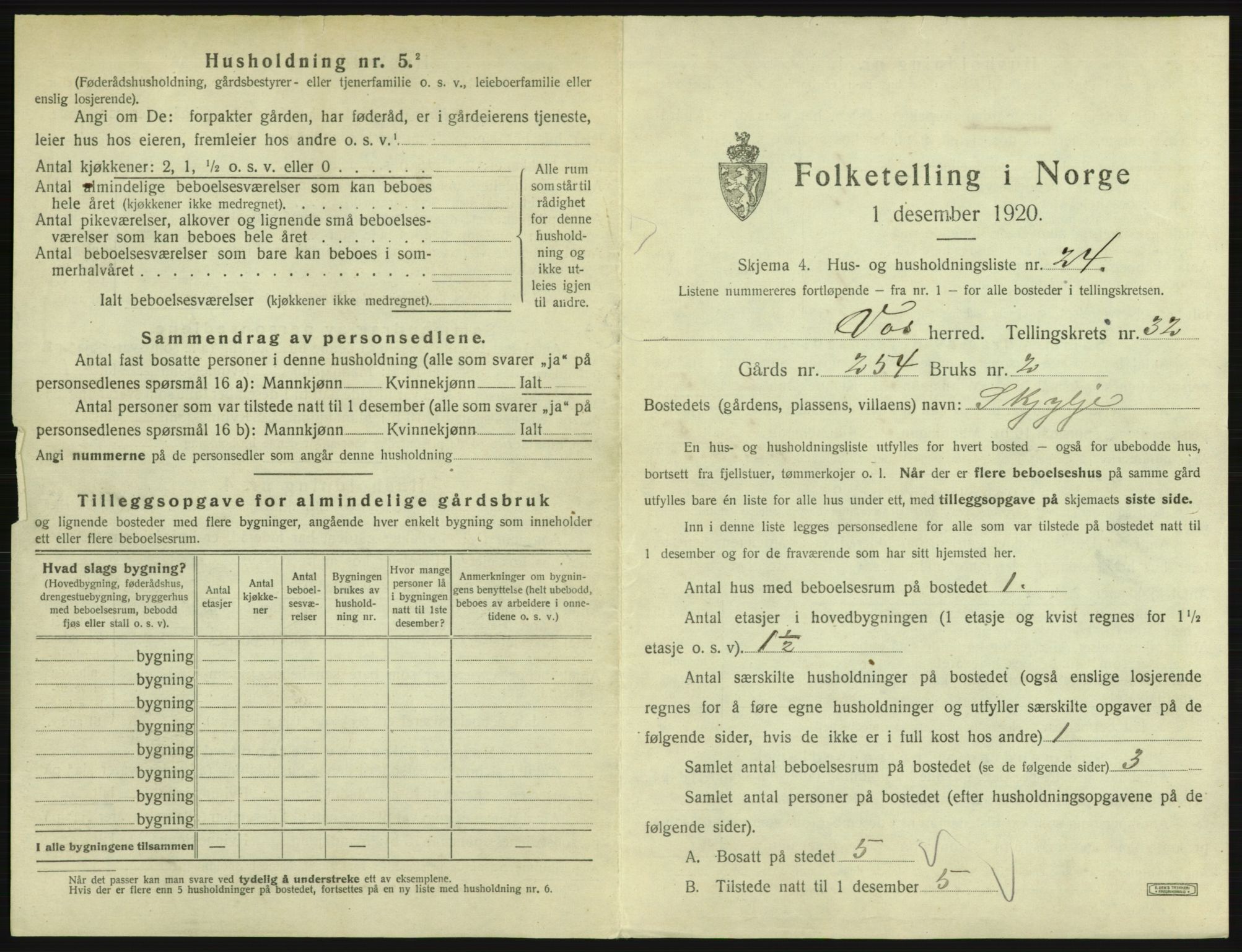 SAB, 1920 census for Voss, 1920, p. 2803