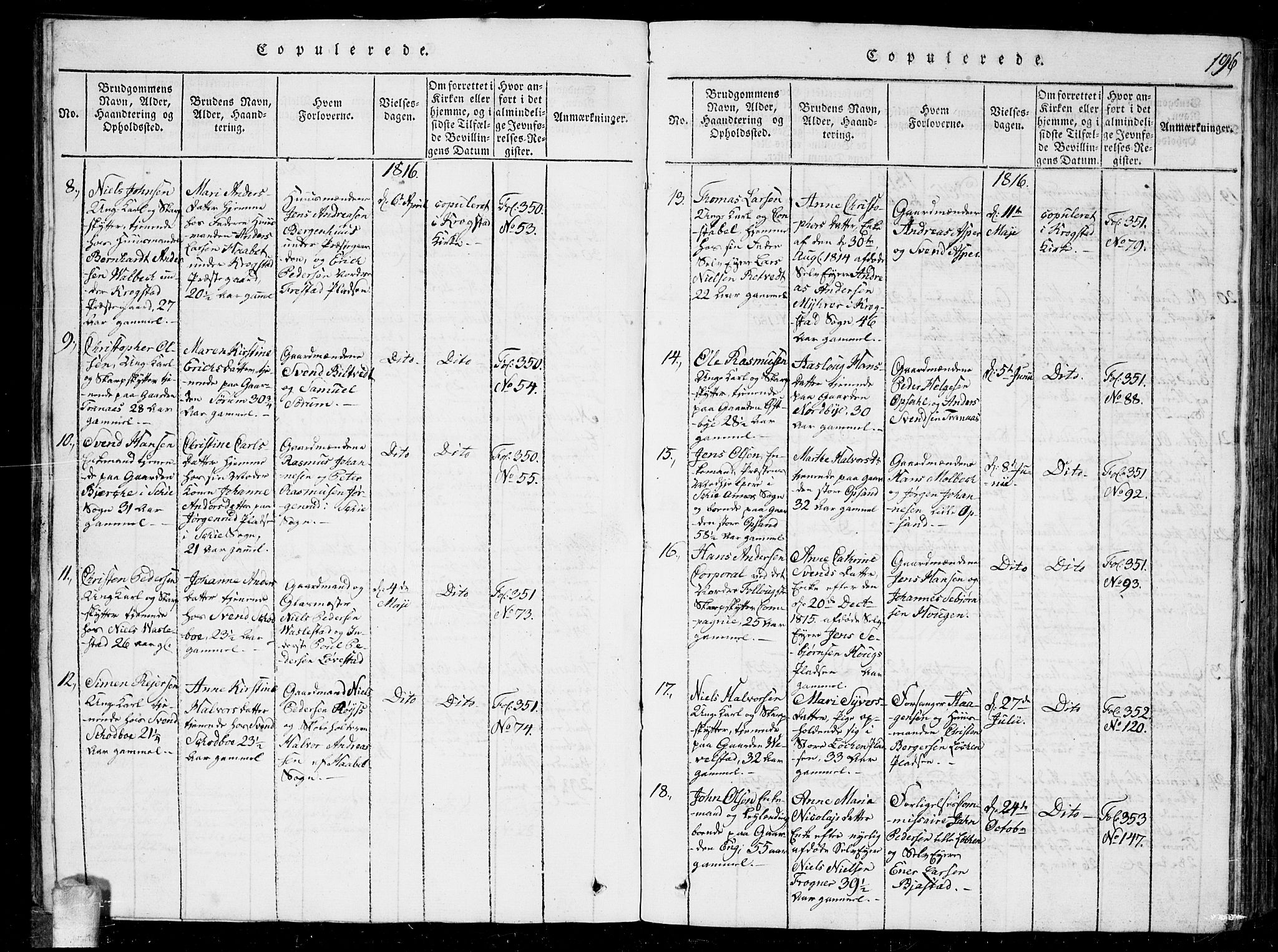 Kråkstad prestekontor Kirkebøker, AV/SAO-A-10125a/G/Ga/L0001: Parish register (copy) no. I 1, 1813-1824, p. 196