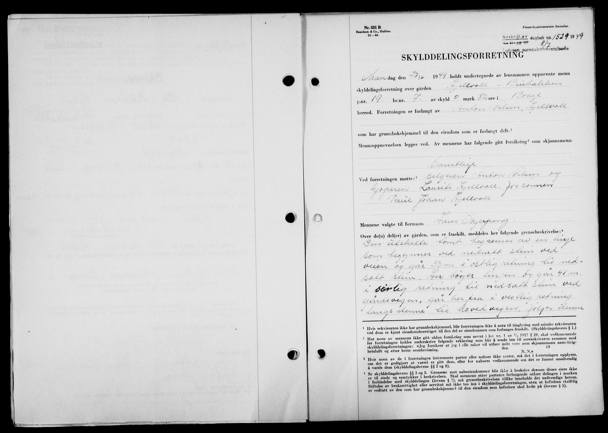 Lofoten sorenskriveri, SAT/A-0017/1/2/2C/L0021a: Mortgage book no. 21a, 1949-1949, Diary no: : 1529/1949