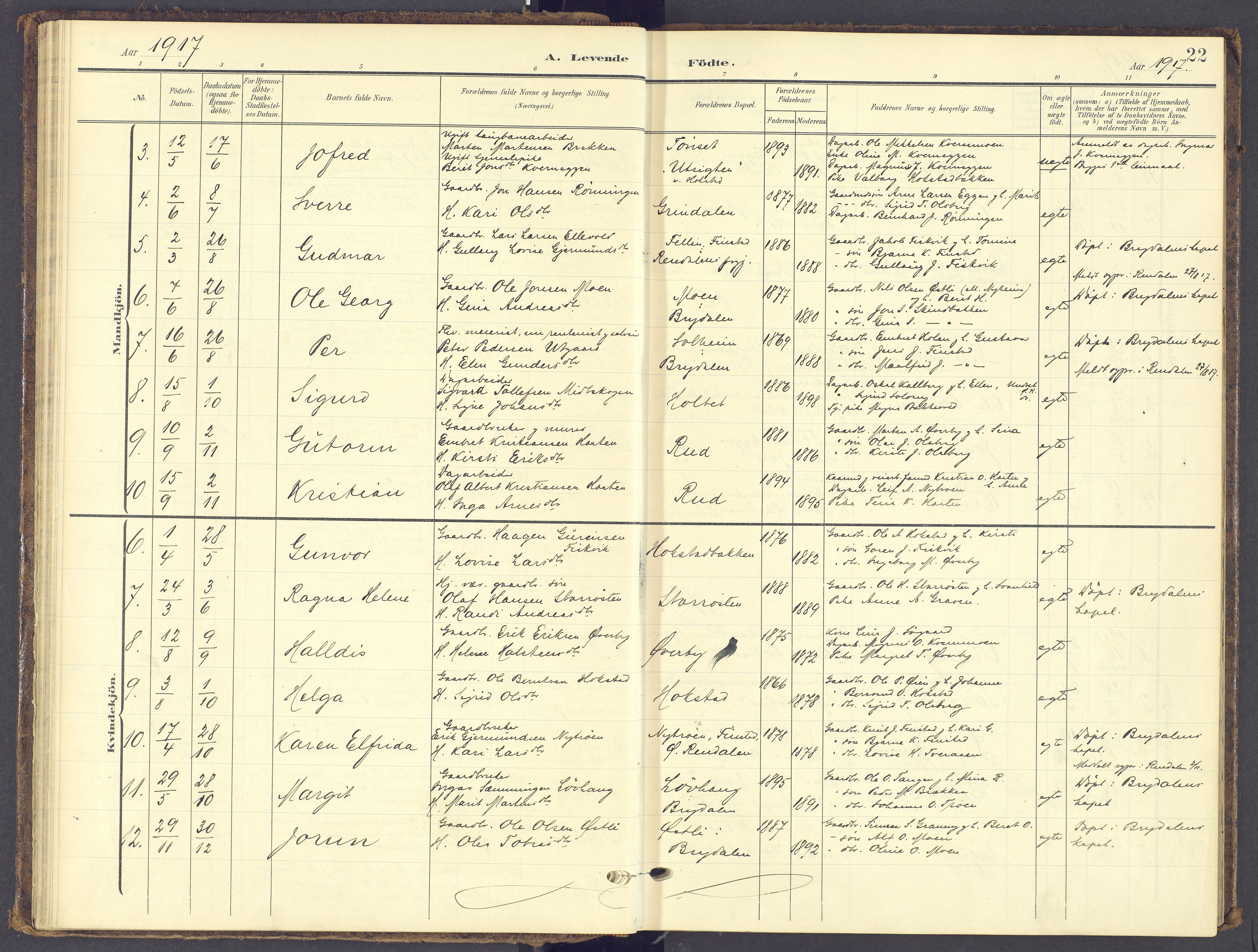 Tynset prestekontor, AV/SAH-PREST-058/H/Ha/Haa/L0028: Parish register (official) no. 28, 1902-1929, p. 22