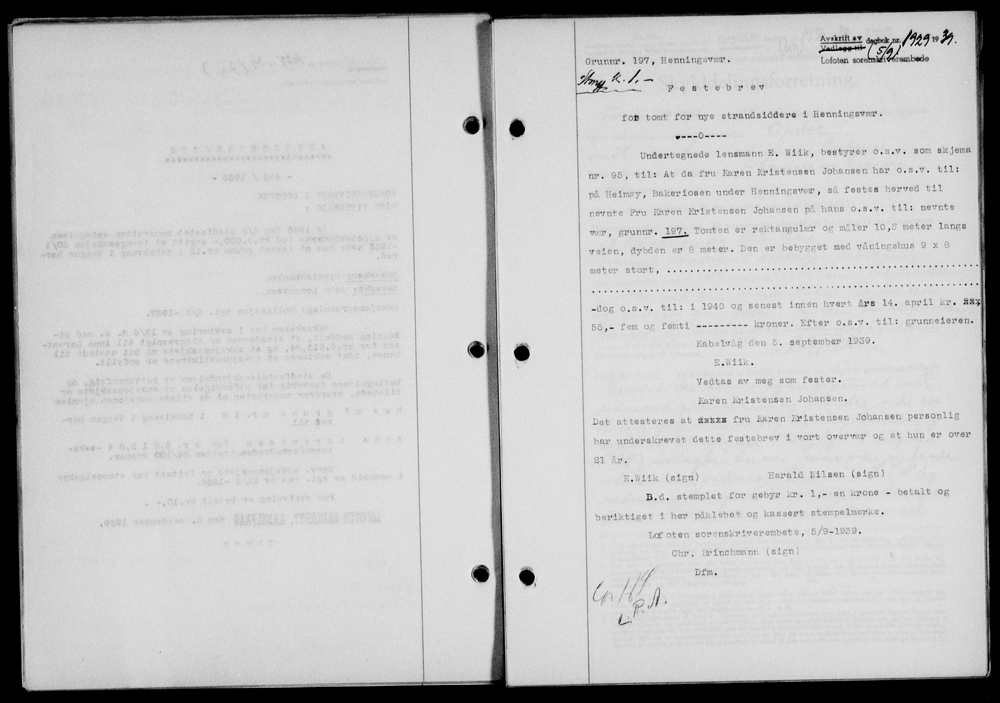 Lofoten sorenskriveri, SAT/A-0017/1/2/2C/L0006a: Mortgage book no. 6a, 1939-1939, Diary no: : 1929/1939