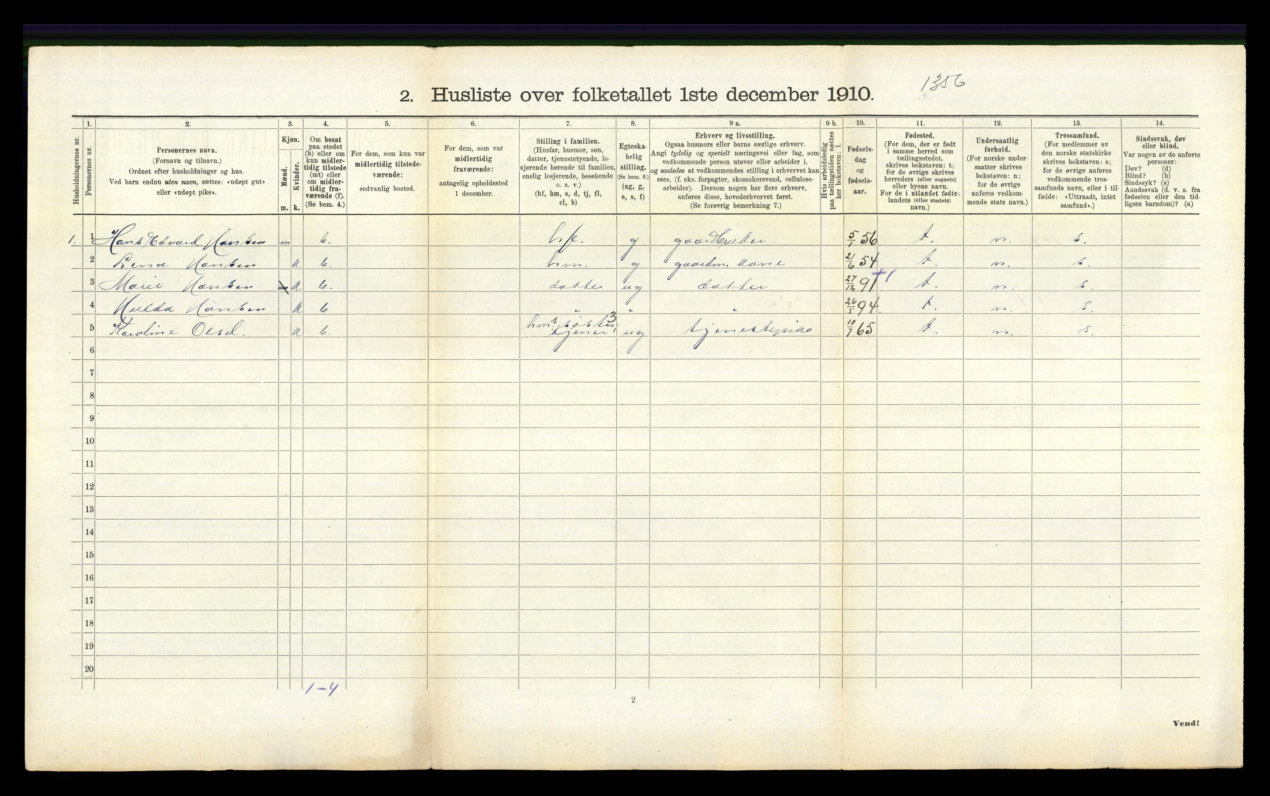 RA, 1910 census for Brunlanes, 1910, p. 1062