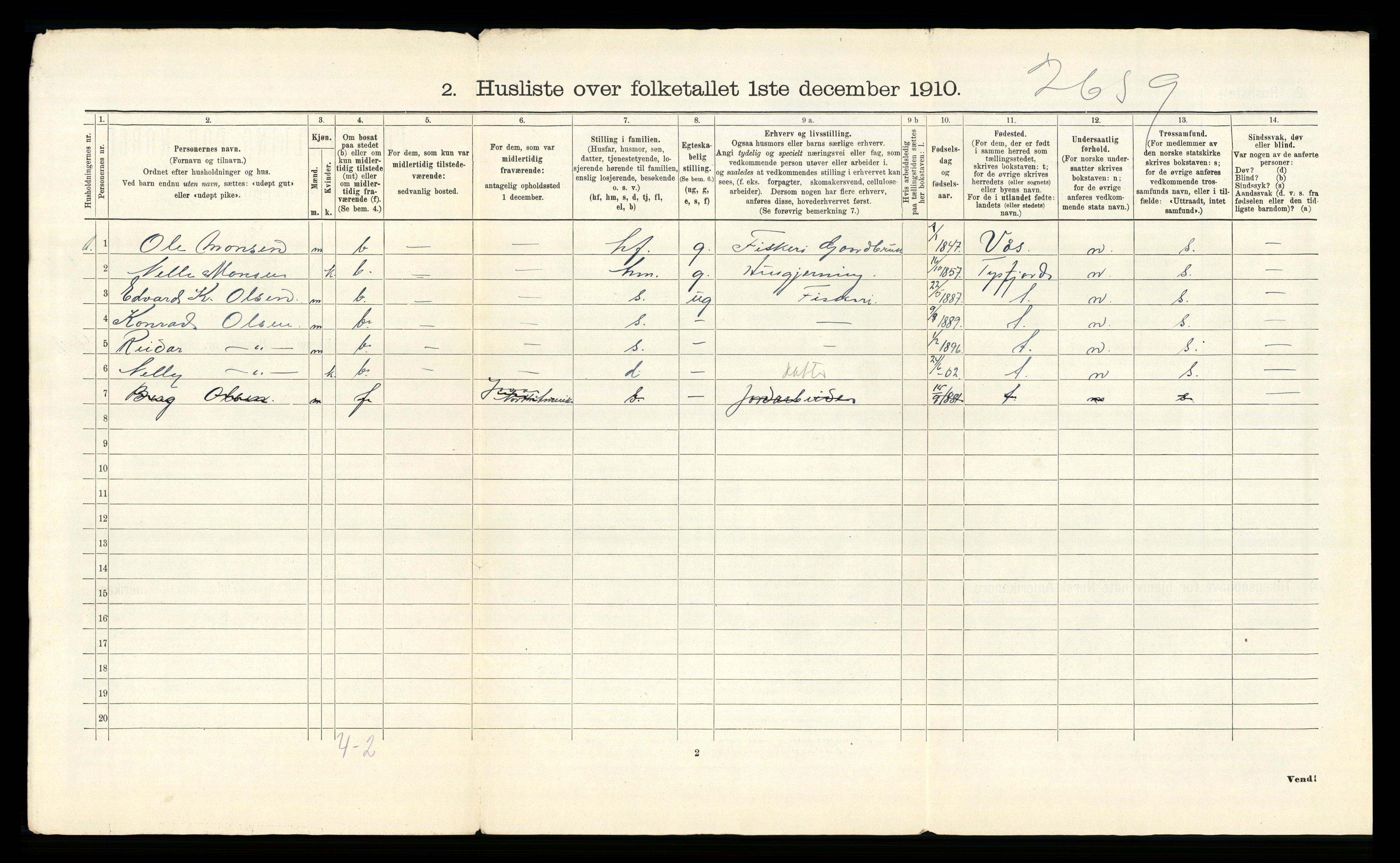 RA, 1910 census for Hamarøy, 1910, p. 43