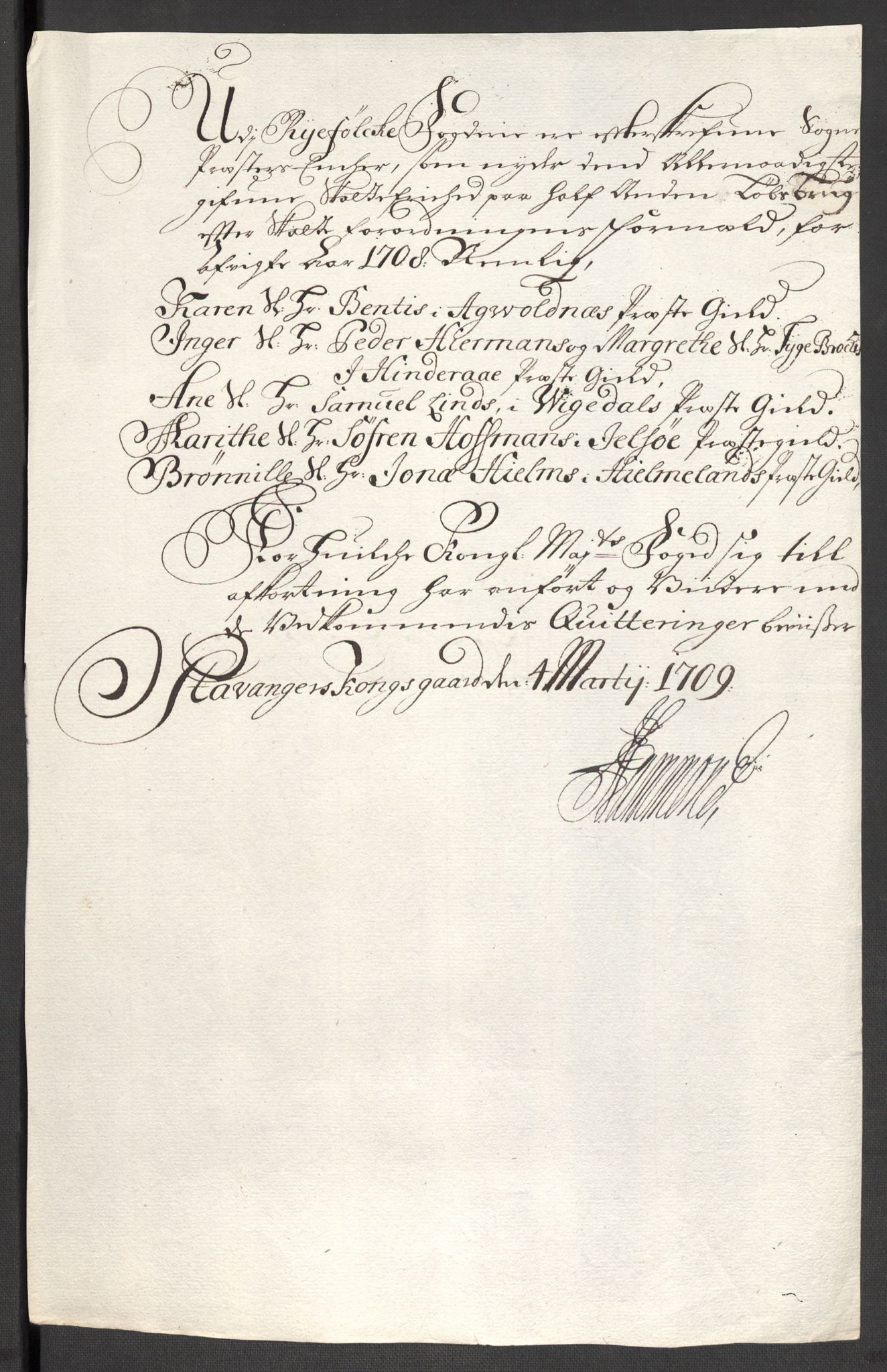 Rentekammeret inntil 1814, Reviderte regnskaper, Fogderegnskap, RA/EA-4092/R47/L2861: Fogderegnskap Ryfylke, 1706-1709, p. 210