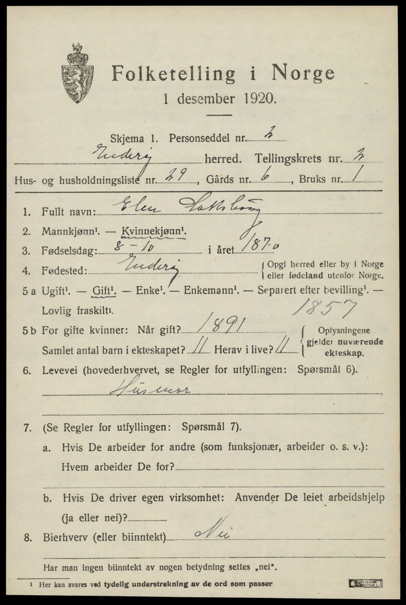 SAT, 1920 census for Inderøy, 1920, p. 2139