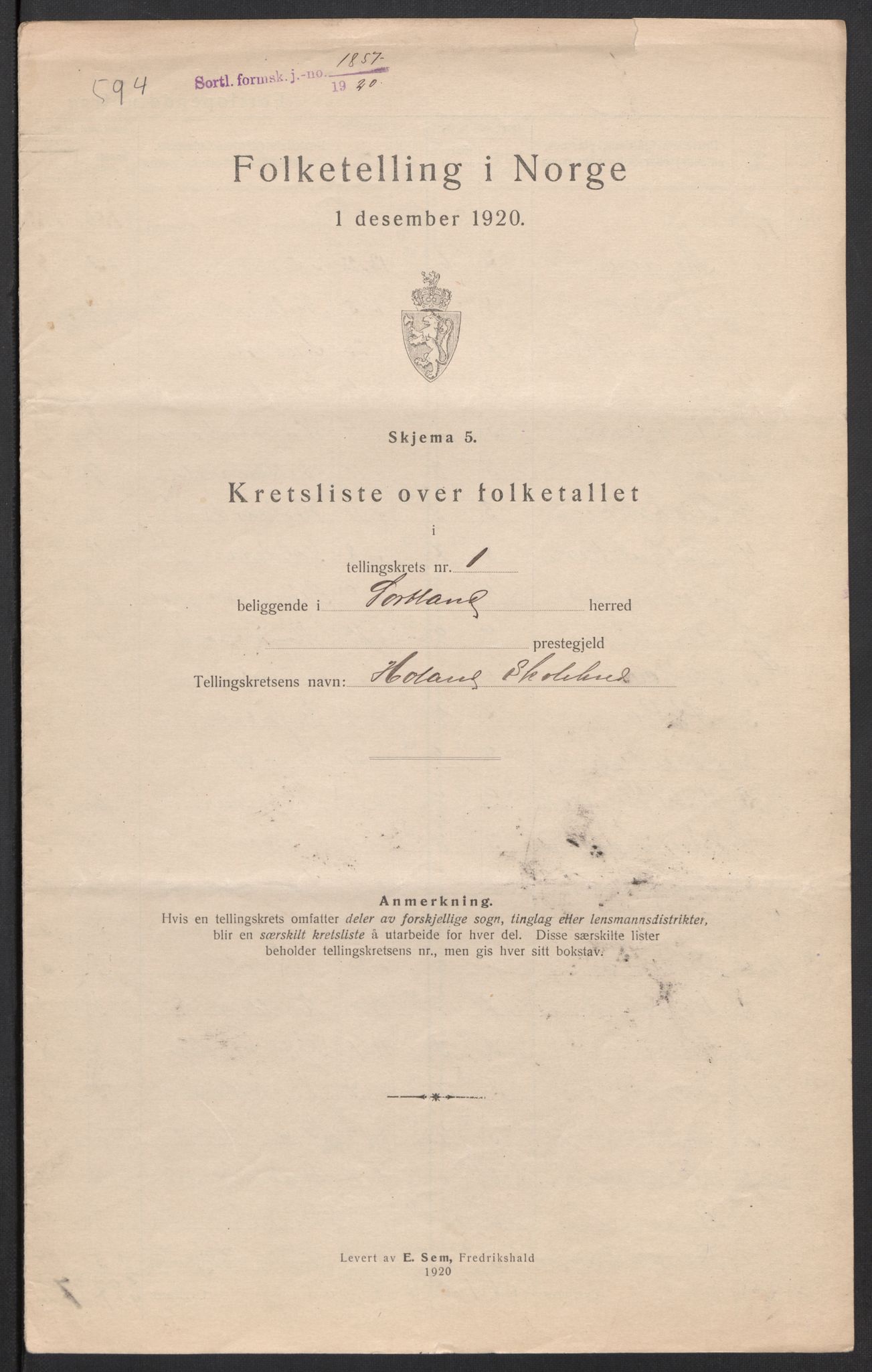 SAT, 1920 census for Sortland, 1920, p. 11