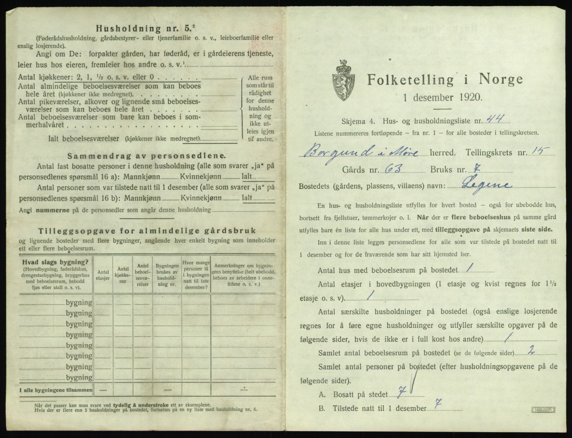 SAT, 1920 census for Borgund, 1920, p. 1414