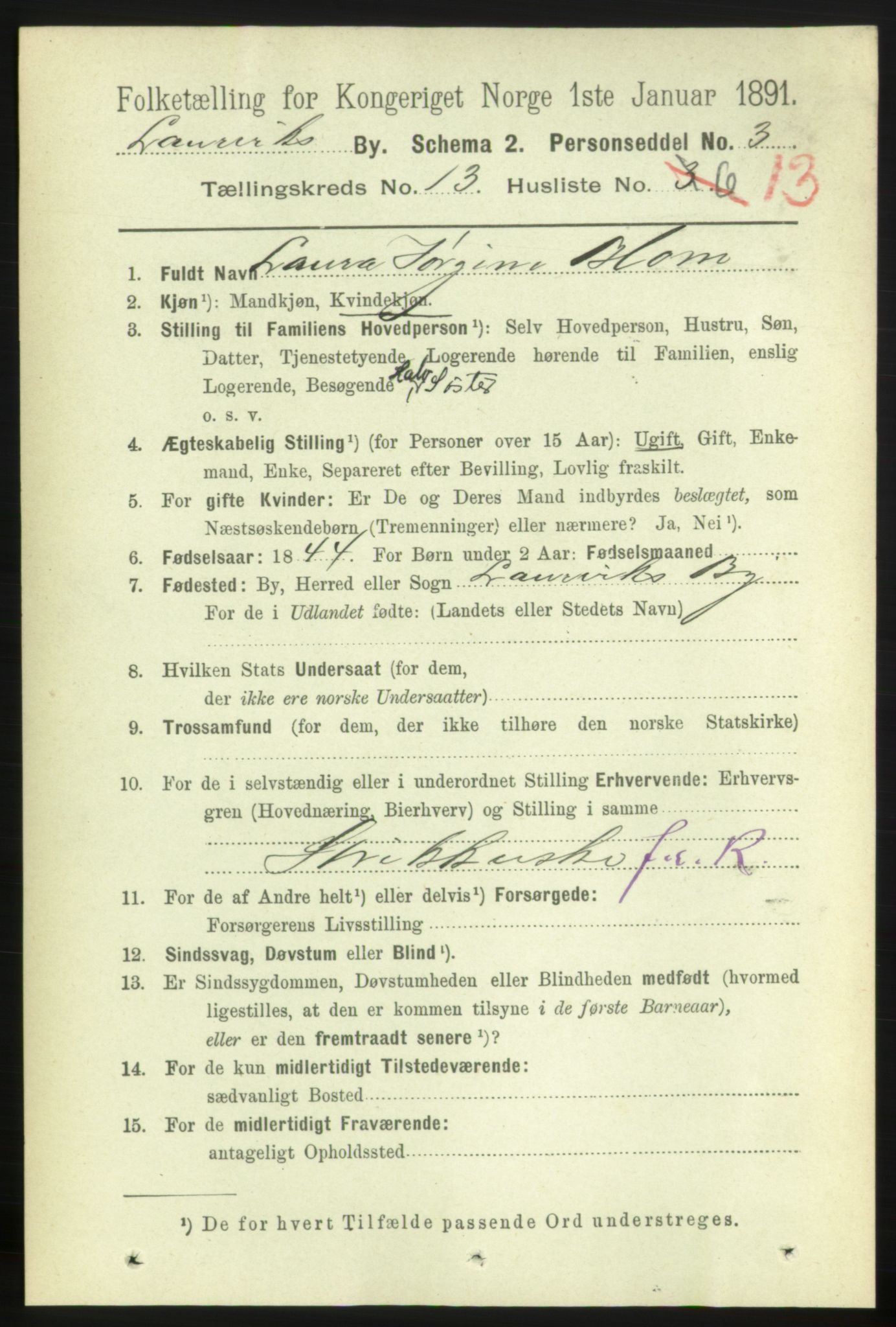 RA, 1891 census for 0707 Larvik, 1891, p. 10646