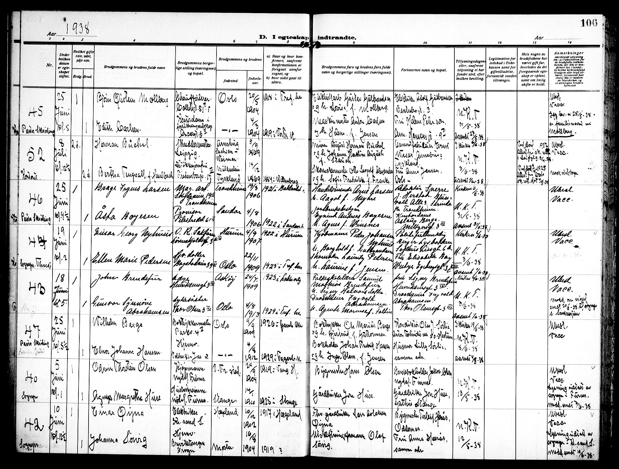 Trefoldighet prestekontor Kirkebøker, SAO/A-10882/H/Ha/L0005: Banns register no. 5, 1932-1952, p. 106