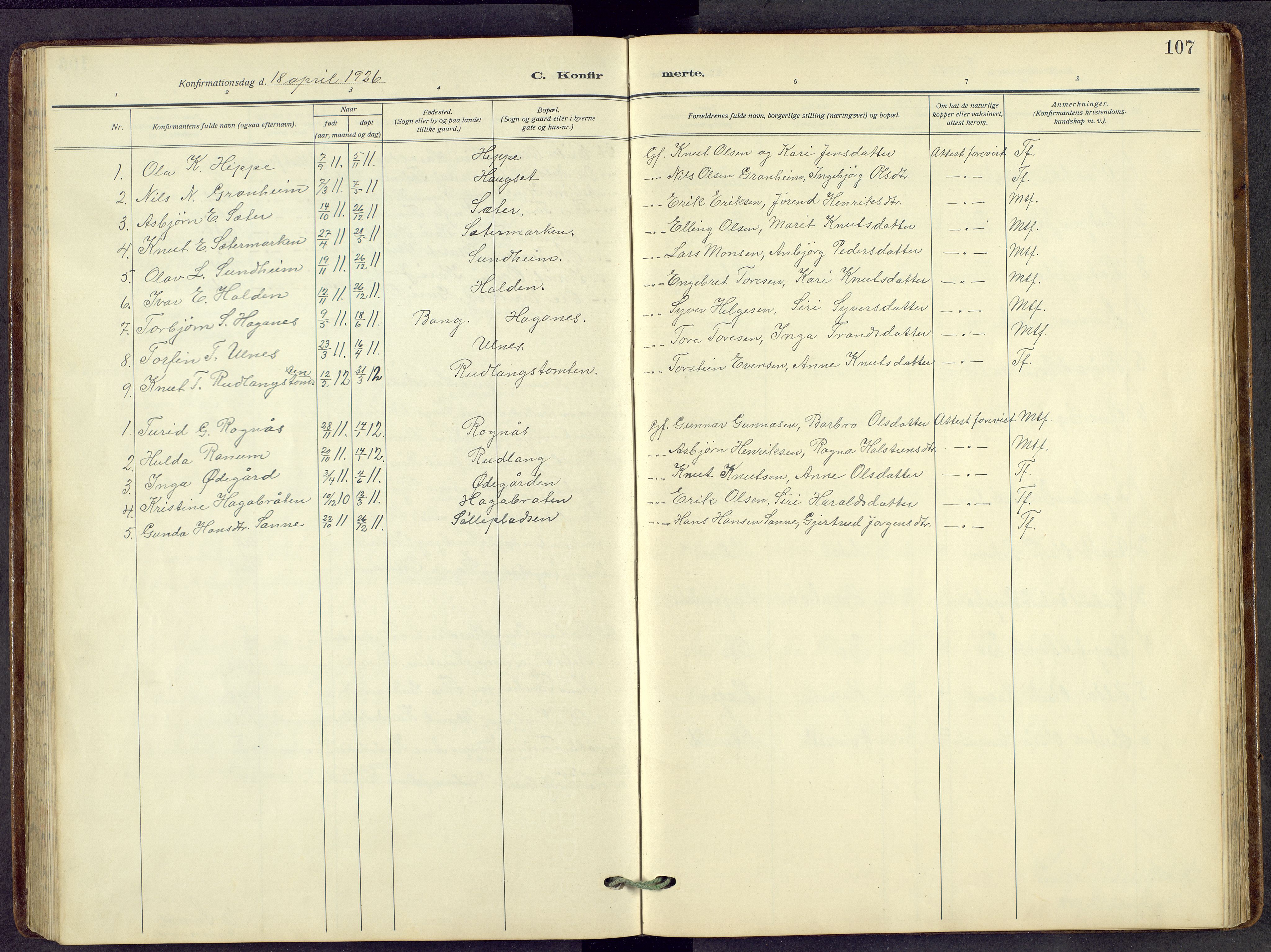 Nord-Aurdal prestekontor, SAH/PREST-132/H/Ha/Hab/L0014: Parish register (copy) no. 14, 1917-1953, p. 107