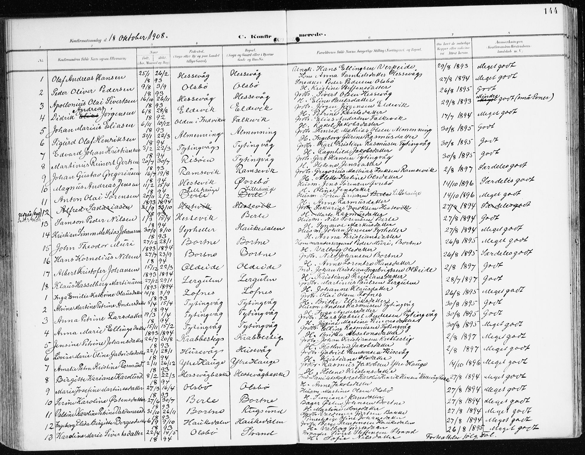 Davik sokneprestembete, AV/SAB-A-79701/H/Haa/Haad/L0002: Parish register (official) no. D 2, 1901-1930, p. 144