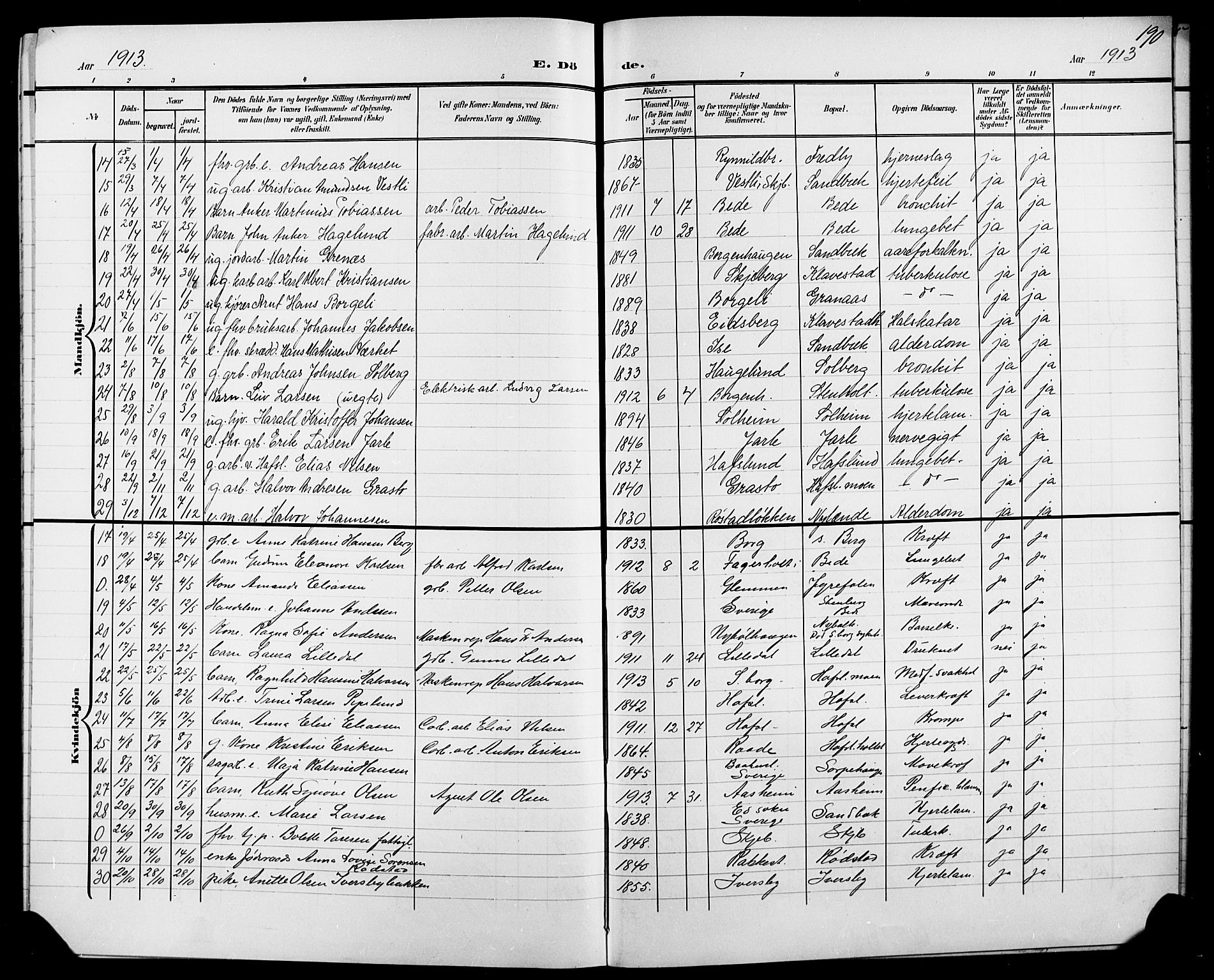 Skjeberg prestekontor Kirkebøker, SAO/A-10923/G/Ga/L0002: Parish register (copy) no. I 2, 1901-1924, p. 190