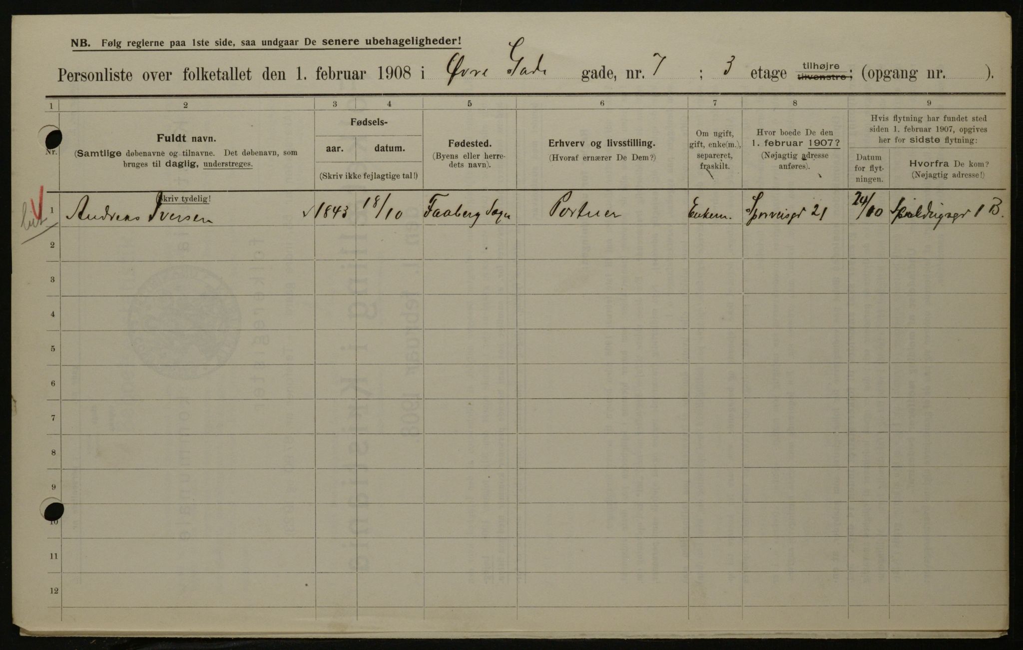 OBA, Municipal Census 1908 for Kristiania, 1908, p. 116571