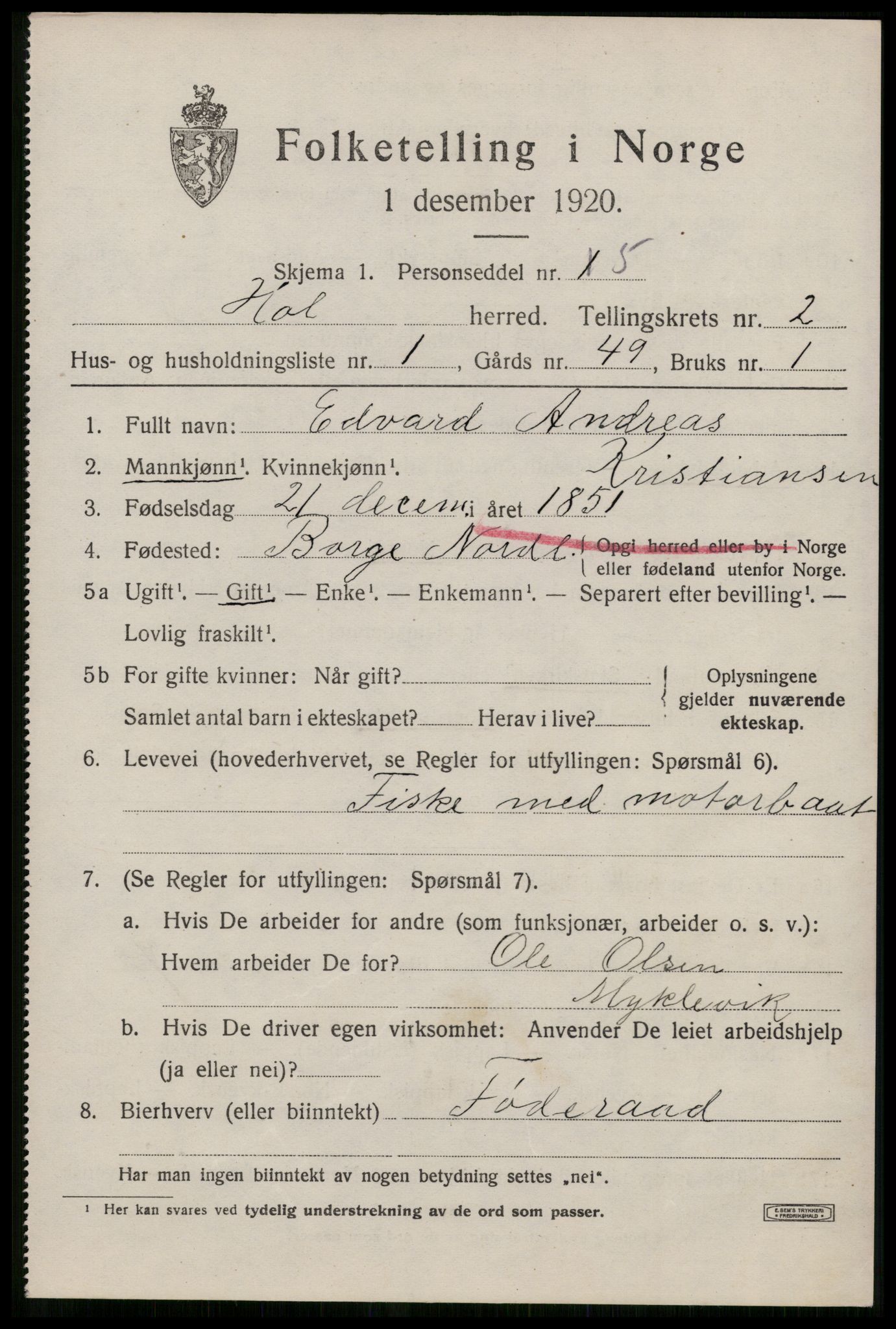 SAT, 1920 census for Hol, 1920, p. 2137