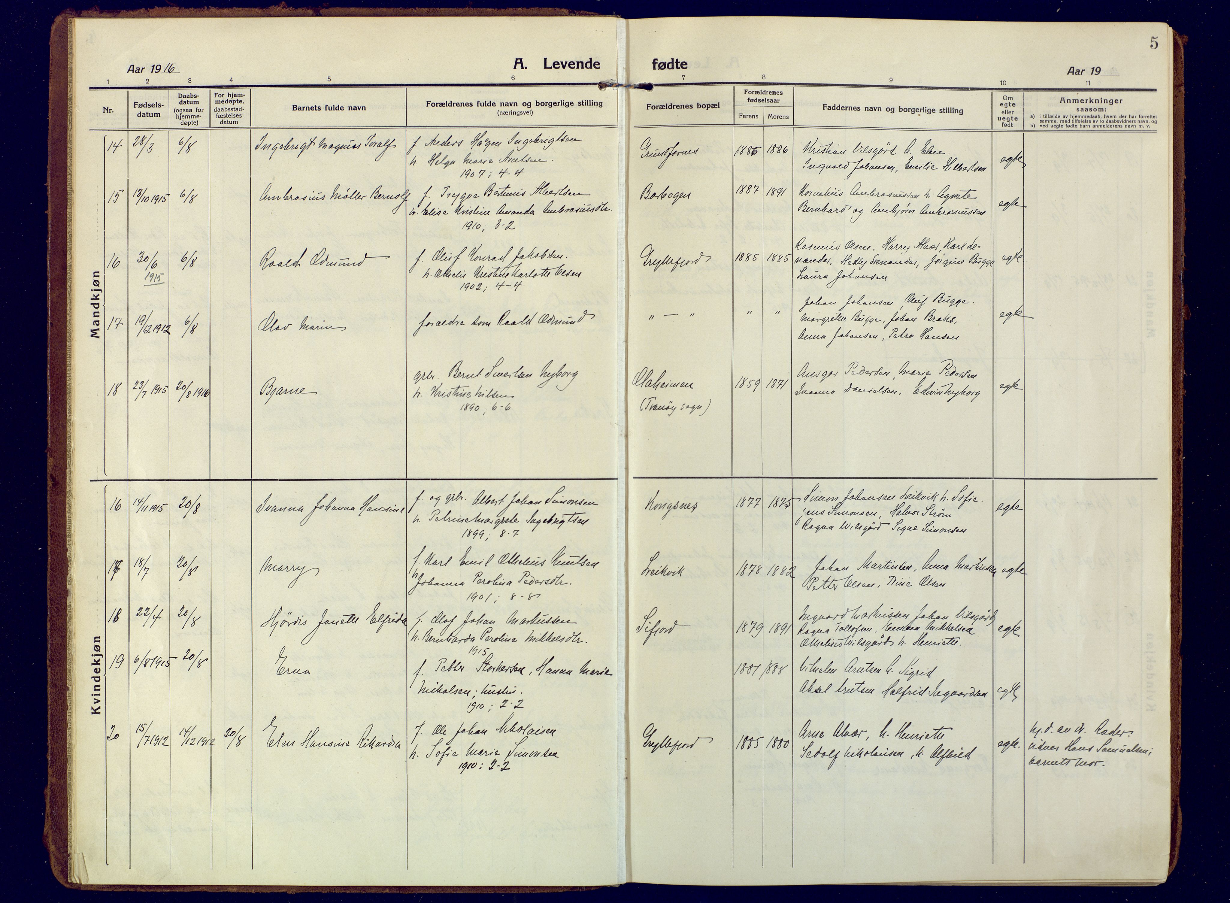 Berg sokneprestkontor, SATØ/S-1318/G/Ga/Gaa: Parish register (official) no. 10, 1916-1928, p. 5