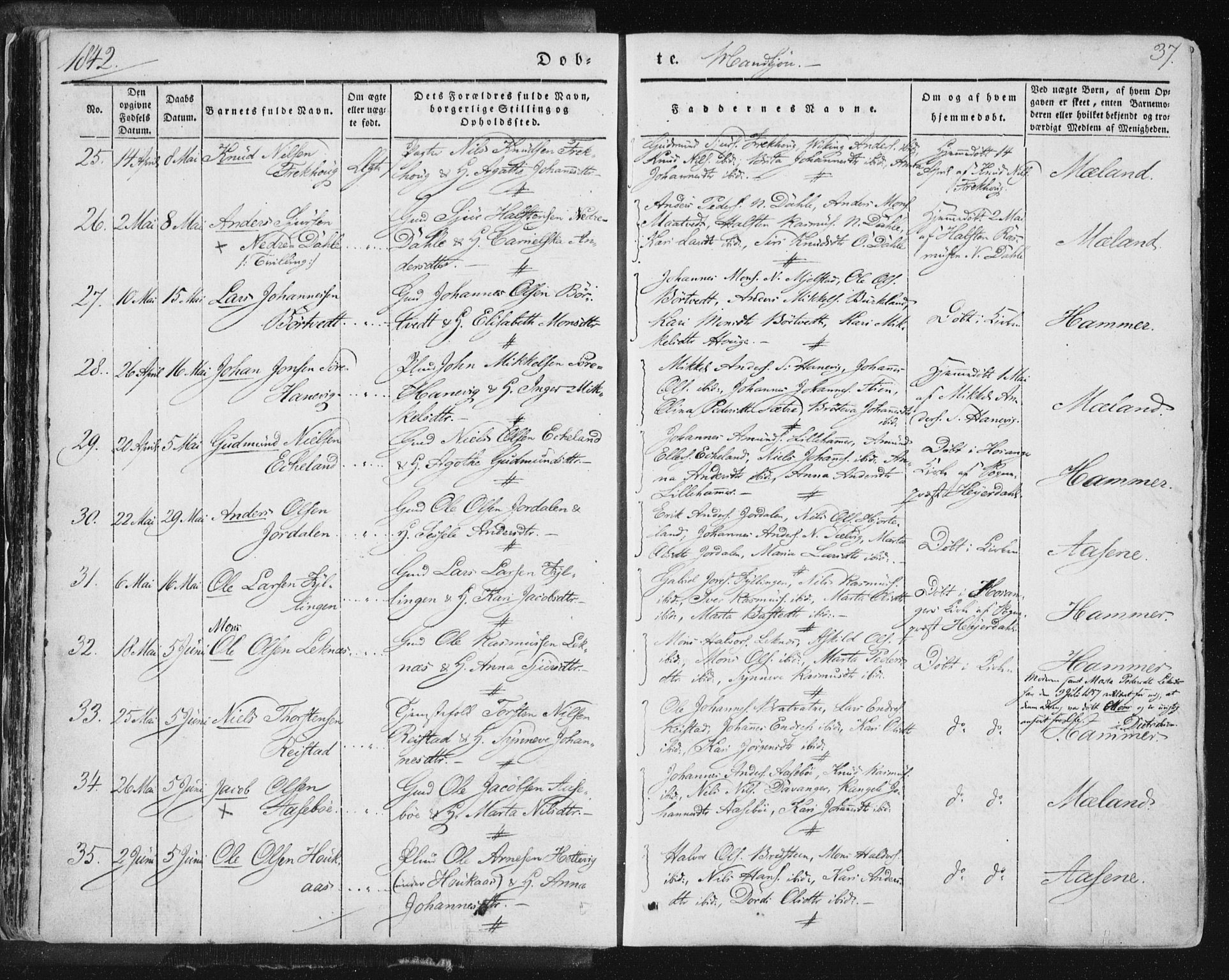 Hamre sokneprestembete, AV/SAB-A-75501/H/Ha/Haa/Haaa/L0012: Parish register (official) no. A 12, 1834-1845, p. 37