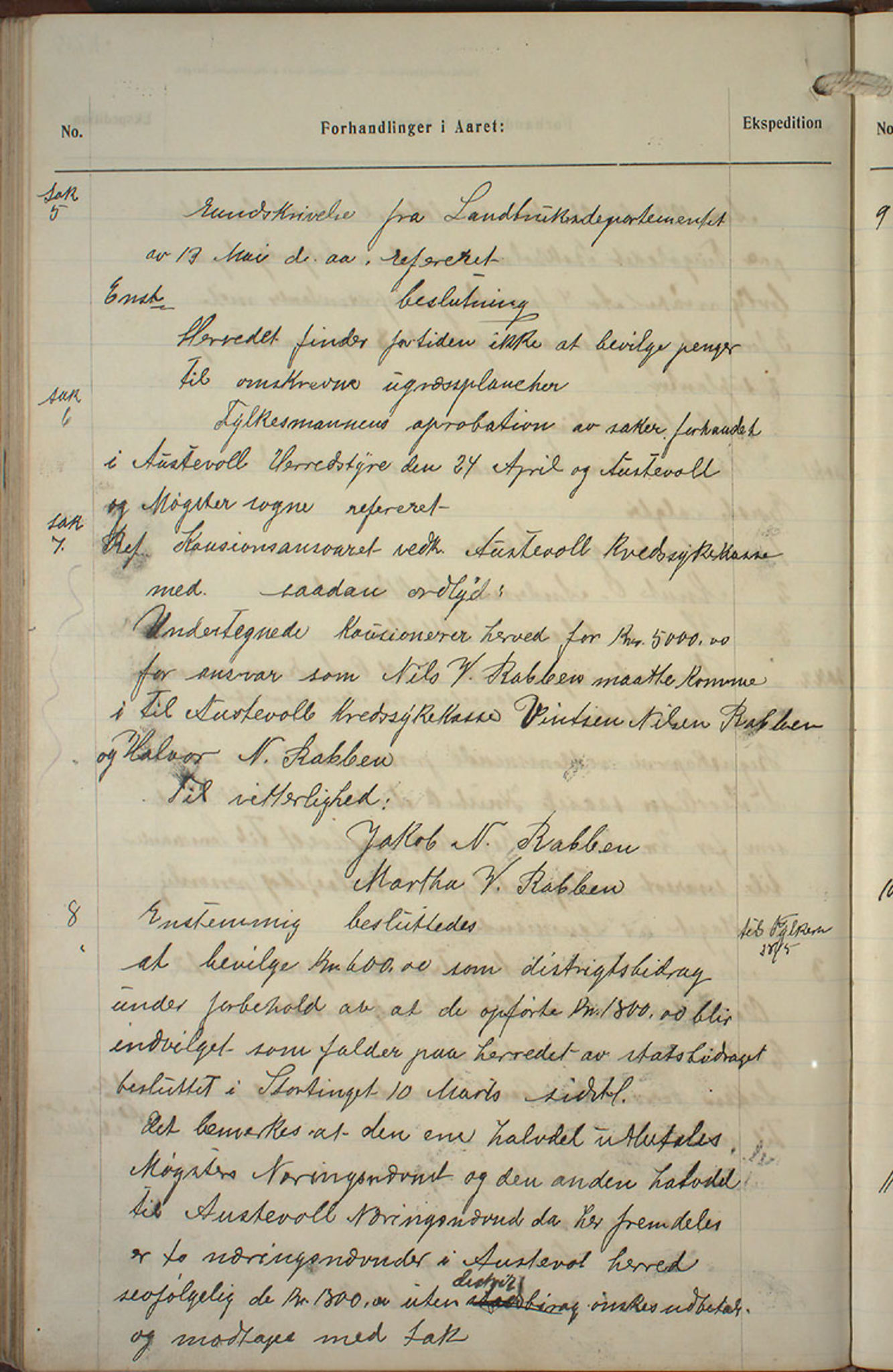 Austevoll kommune. Formannskapet, IKAH/1244-021/A/Aa/L0002b: Møtebok for heradstyret, 1910-1919, p. 354