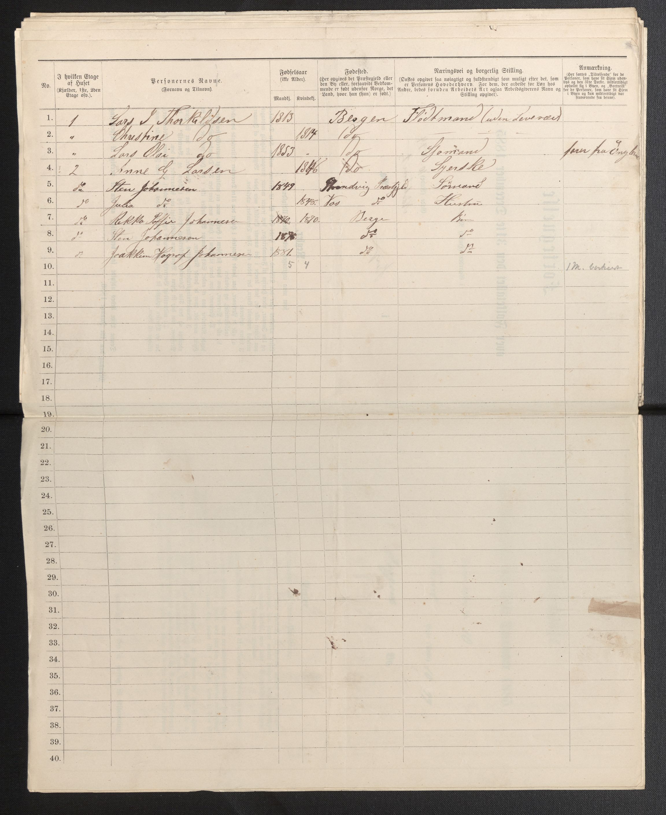 SAB, 1885 census for 1301 Bergen, 1885, p. 4810