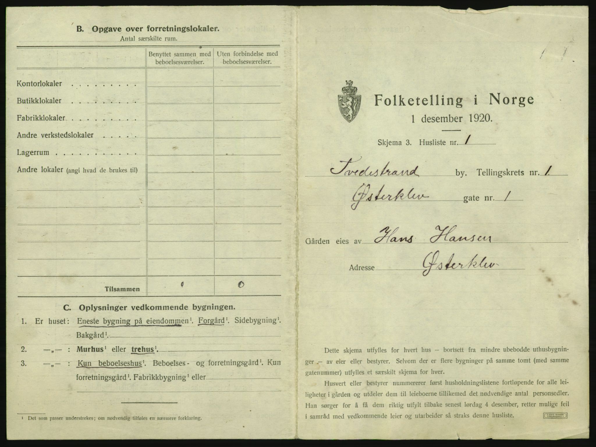 SAK, 1920 census for Tvedestrand, 1920, p. 23