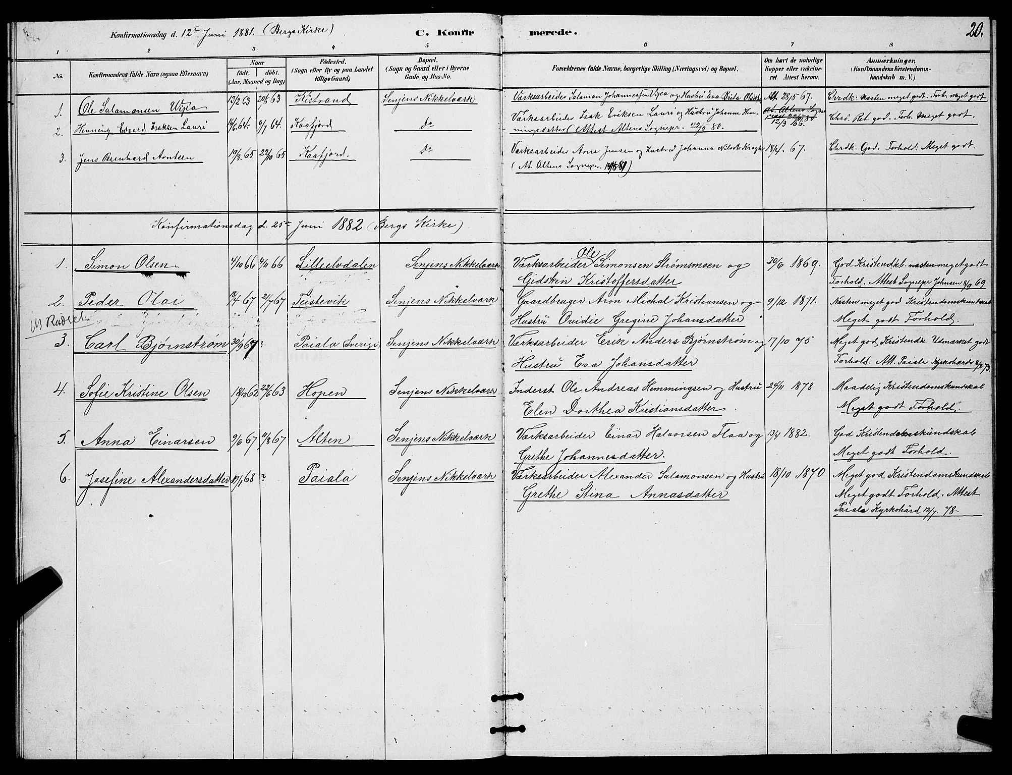 Berg sokneprestkontor, SATØ/S-1318/G/Ga/Gab/L0017klokker: Parish register (copy) no. 17, 1881-1887, p. 20