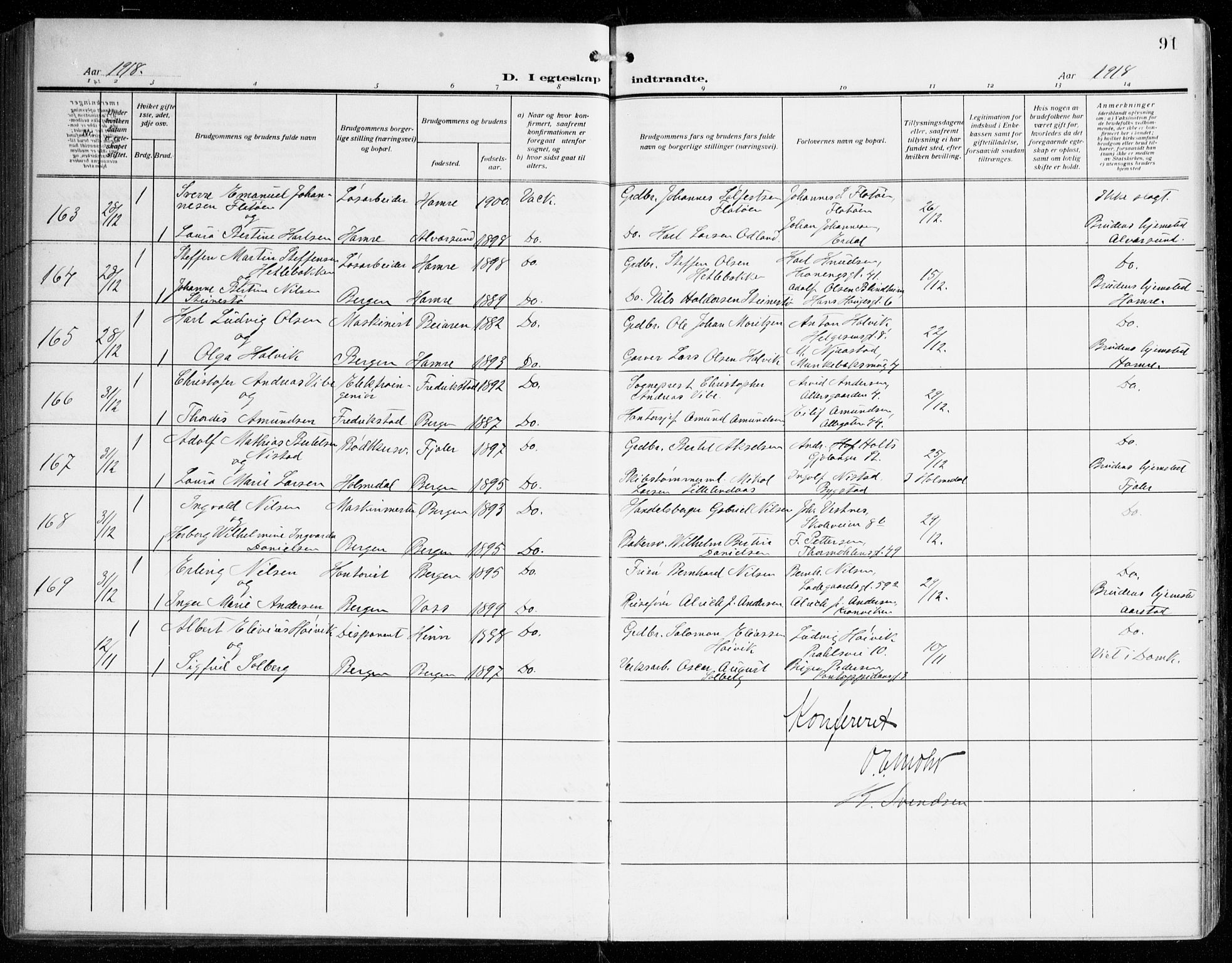 Johanneskirken sokneprestembete, AV/SAB-A-76001/H/Haa/L0013: Parish register (official) no. D 2, 1912-1929, p. 91