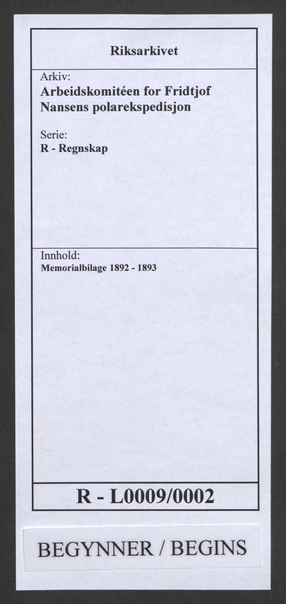 Arbeidskomitéen for Fridtjof Nansens polarekspedisjon, AV/RA-PA-0061/R/L0009/0002: Regnskapsbilag / Memorialbilage, 1891-1895, p. 1