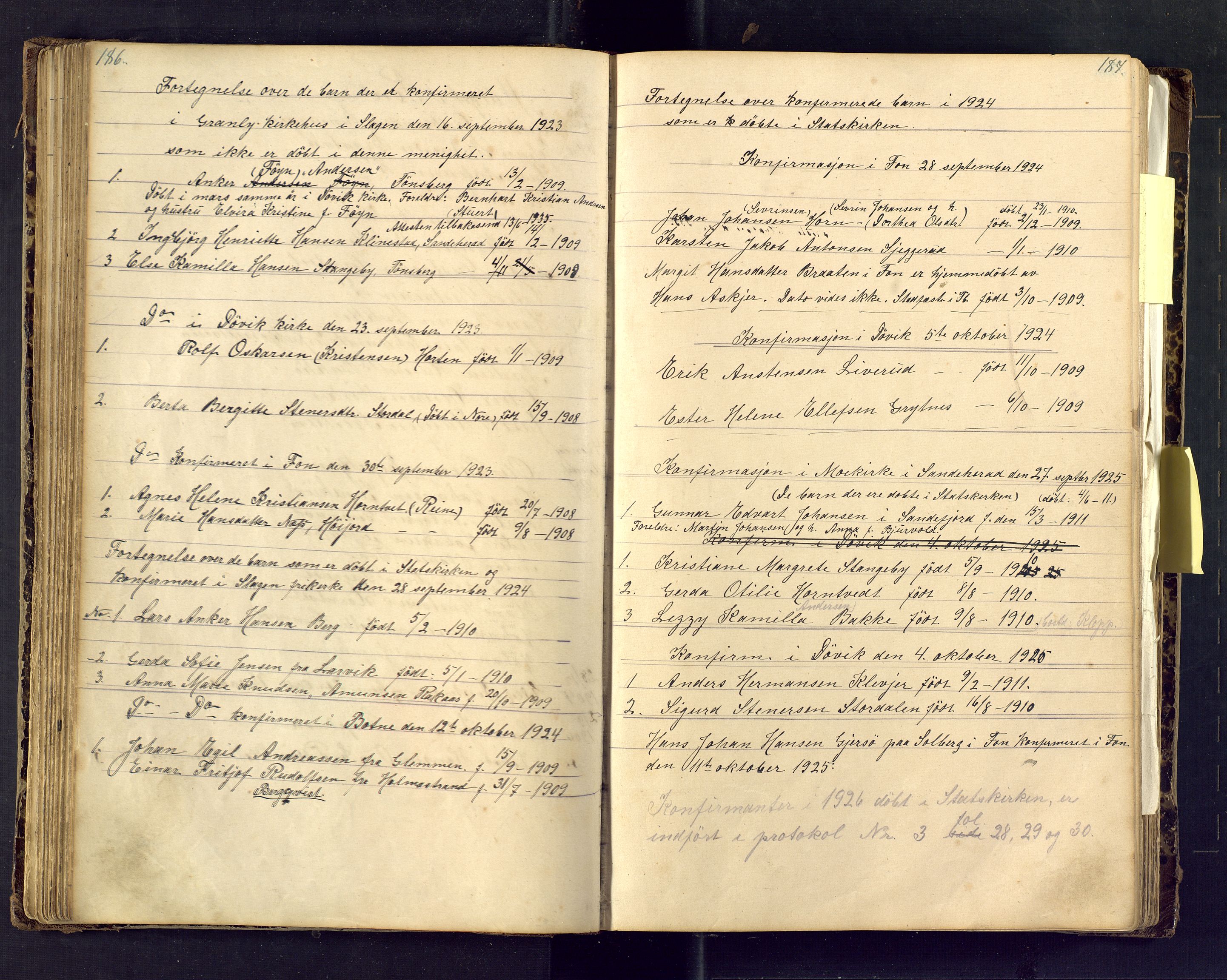 Den evangelisk lutherske frimenighet i Jarlsbergs grevskap med flere steder, AV/SAKO-P-1384/F/Fa/L0001: Dissenter register no. Fa/L0001, 1872-1925, p. 186-187