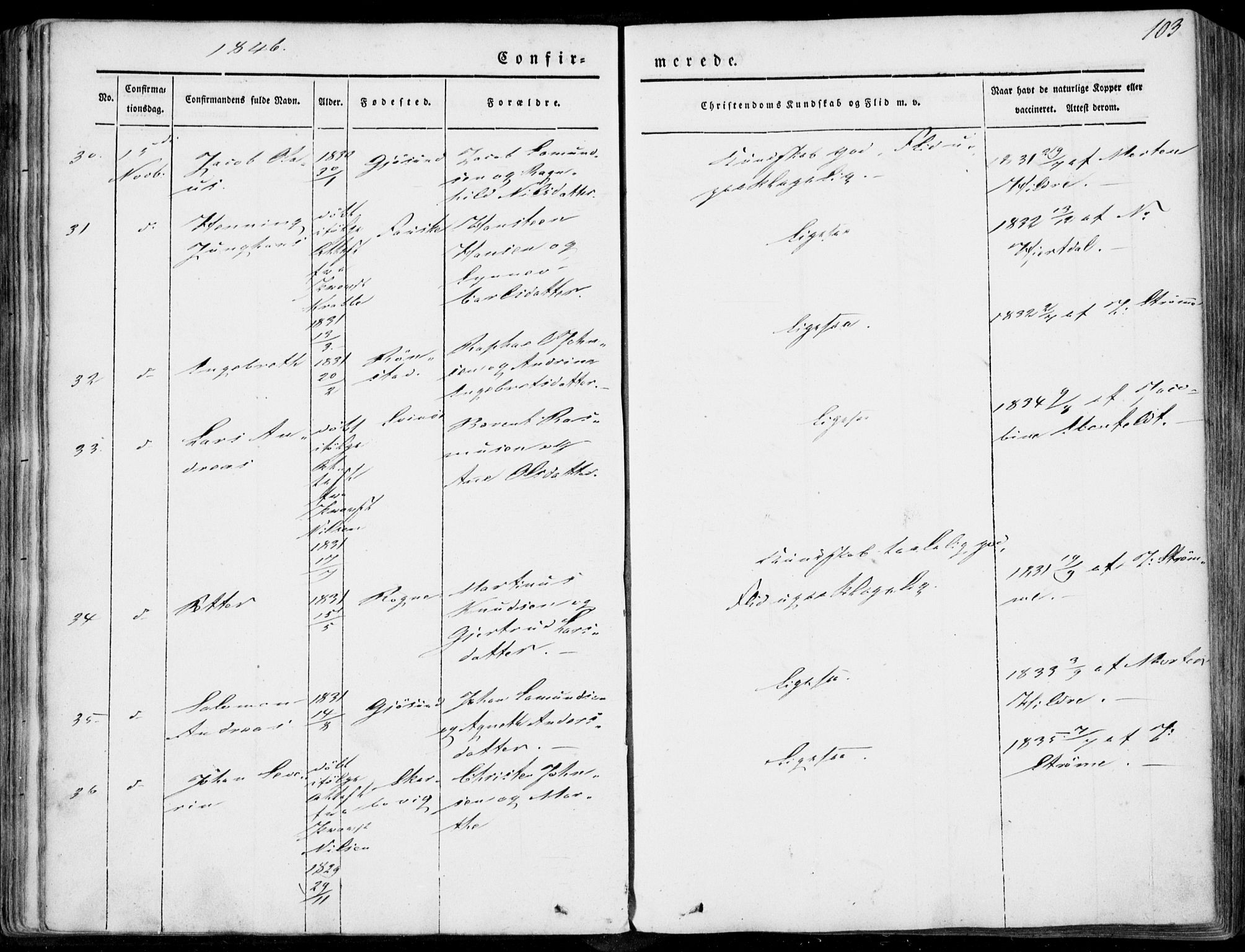 Ministerialprotokoller, klokkerbøker og fødselsregistre - Møre og Romsdal, SAT/A-1454/536/L0497: Parish register (official) no. 536A06, 1845-1865, p. 103