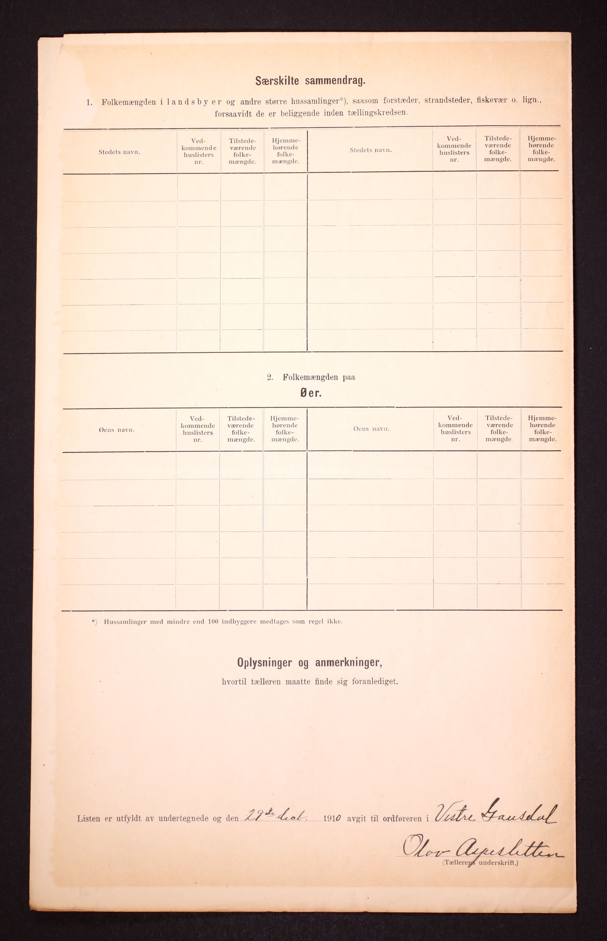 RA, 1910 census for Vestre Gausdal, 1910, p. 27