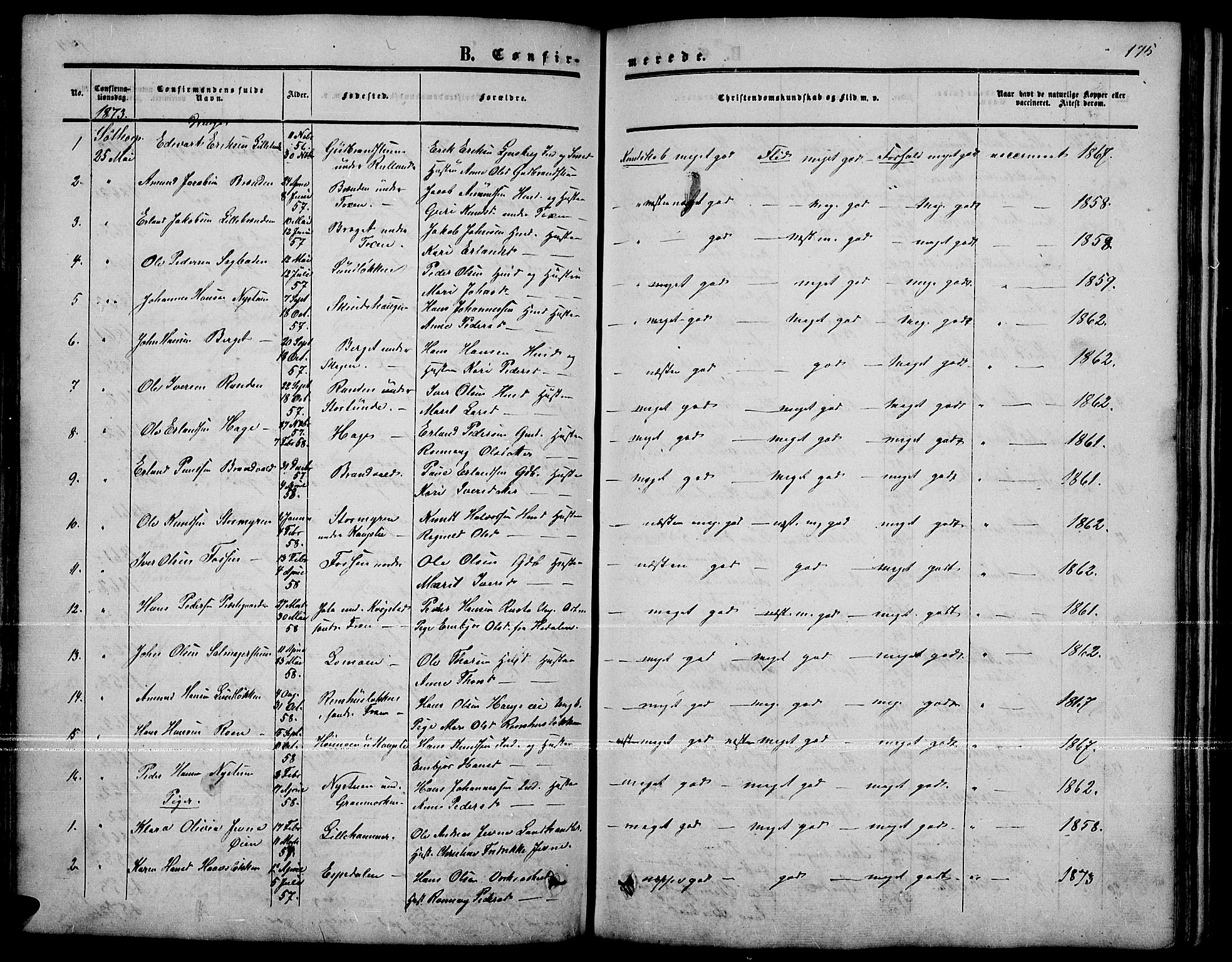 Nord-Fron prestekontor, SAH/PREST-080/H/Ha/Hab/L0001: Parish register (copy) no. 1, 1851-1883, p. 175