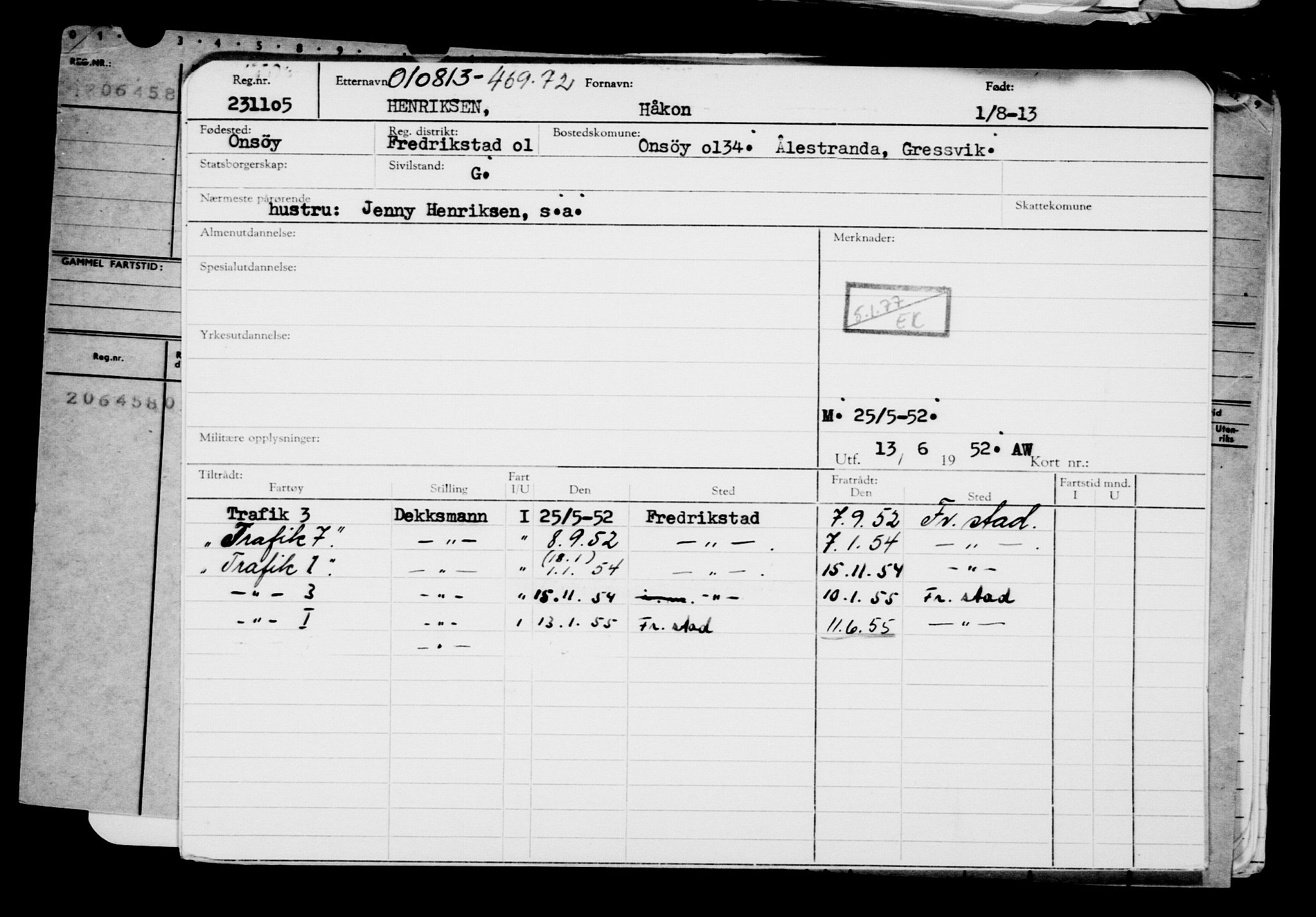 Direktoratet for sjømenn, AV/RA-S-3545/G/Gb/L0114: Hovedkort, 1913, p. 447