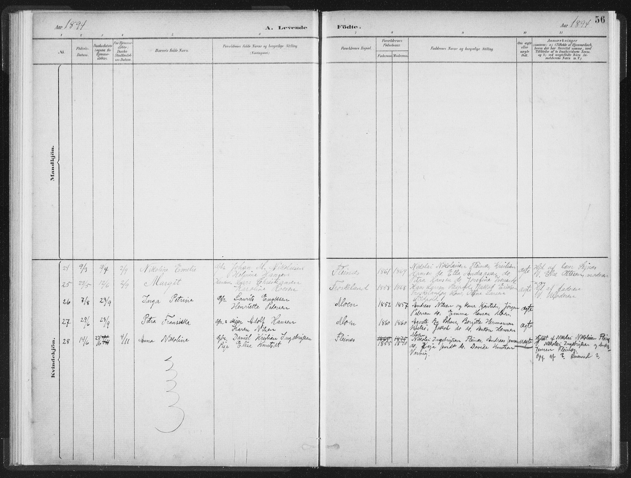 Ministerialprotokoller, klokkerbøker og fødselsregistre - Nordland, AV/SAT-A-1459/890/L1286: Parish register (official) no. 890A01, 1882-1902, p. 56