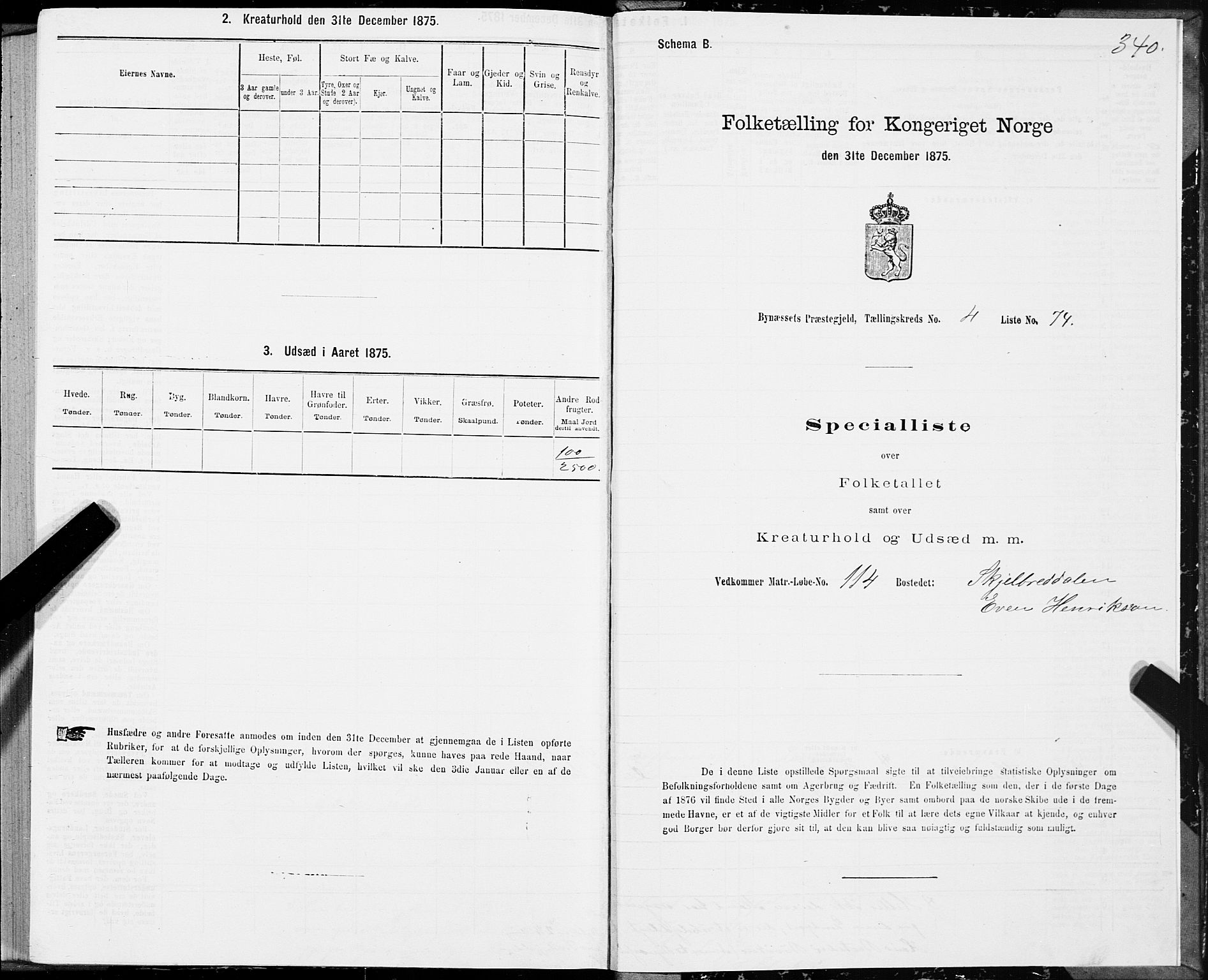 SAT, 1875 census for 1655P Byneset, 1875, p. 2340