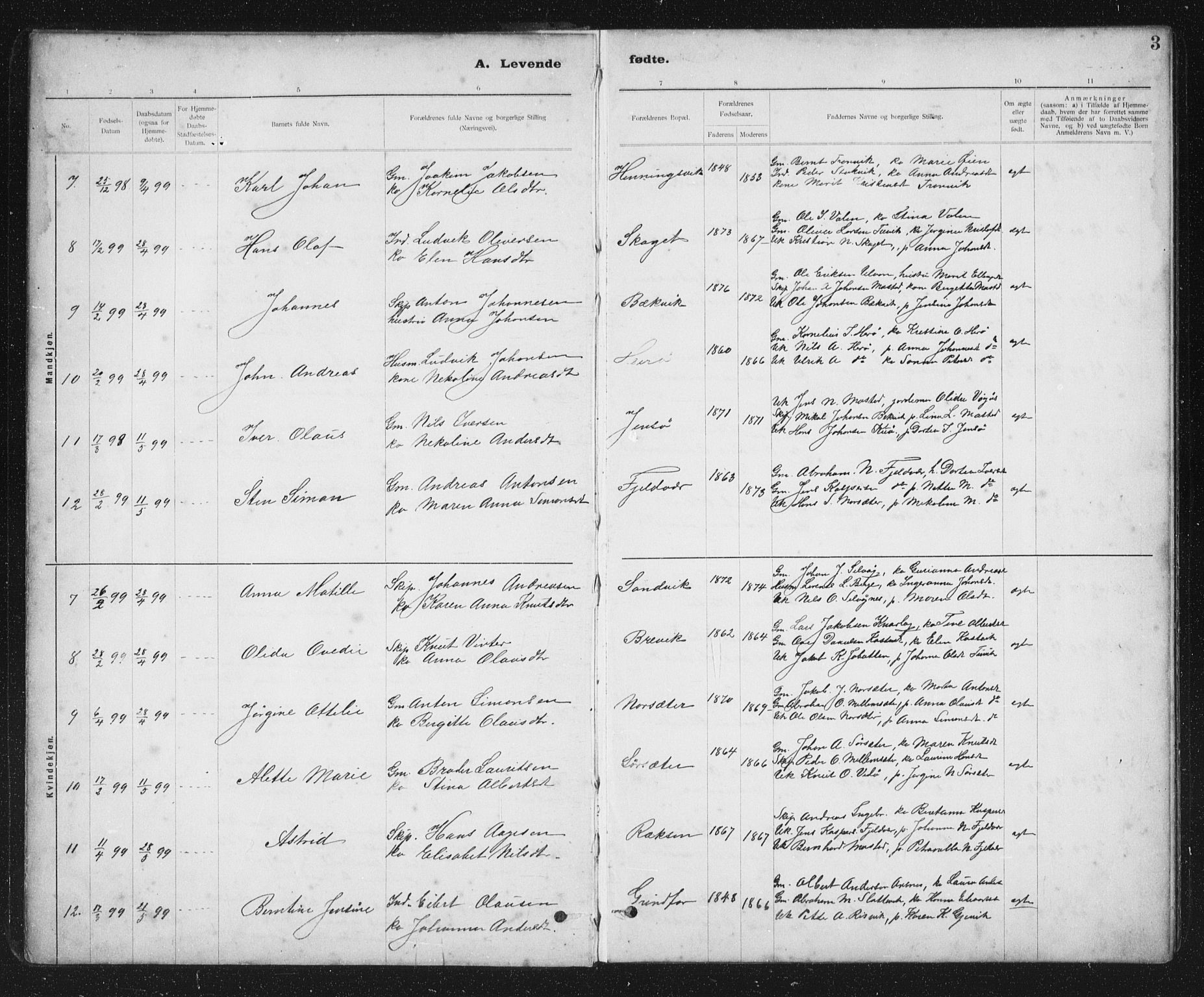 Ministerialprotokoller, klokkerbøker og fødselsregistre - Sør-Trøndelag, SAT/A-1456/637/L0563: Parish register (copy) no. 637C04, 1899-1940, p. 3