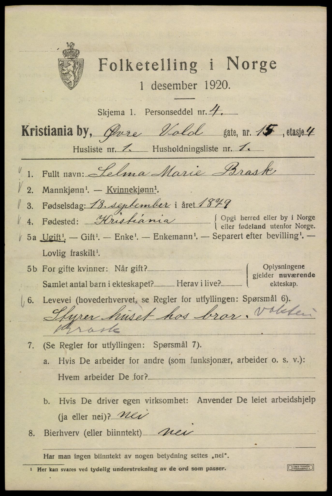 SAO, 1920 census for Kristiania, 1920, p. 658829