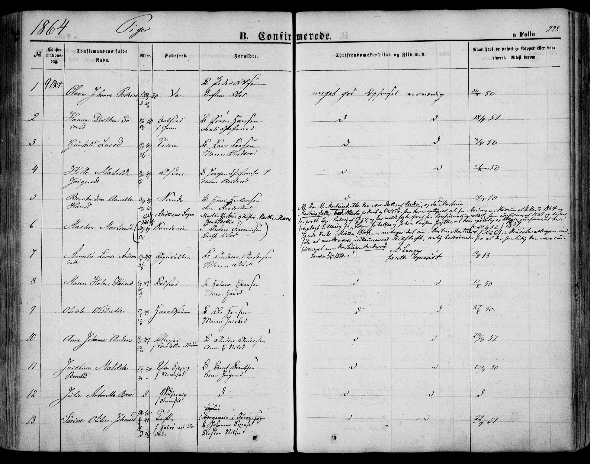 Sande Kirkebøker, SAKO/A-53/F/Fa/L0004: Parish register (official) no. 4, 1847-1864, p. 228