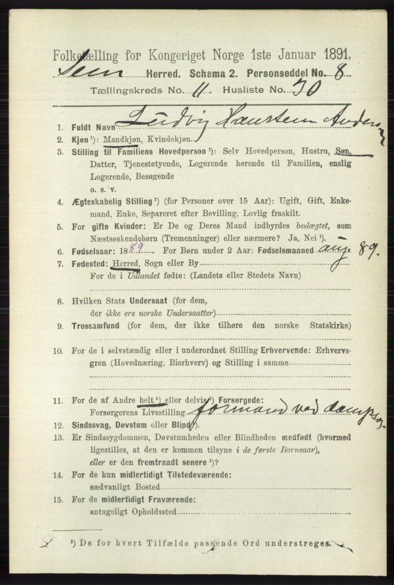 RA, 1891 census for 0721 Sem, 1891, p. 5658