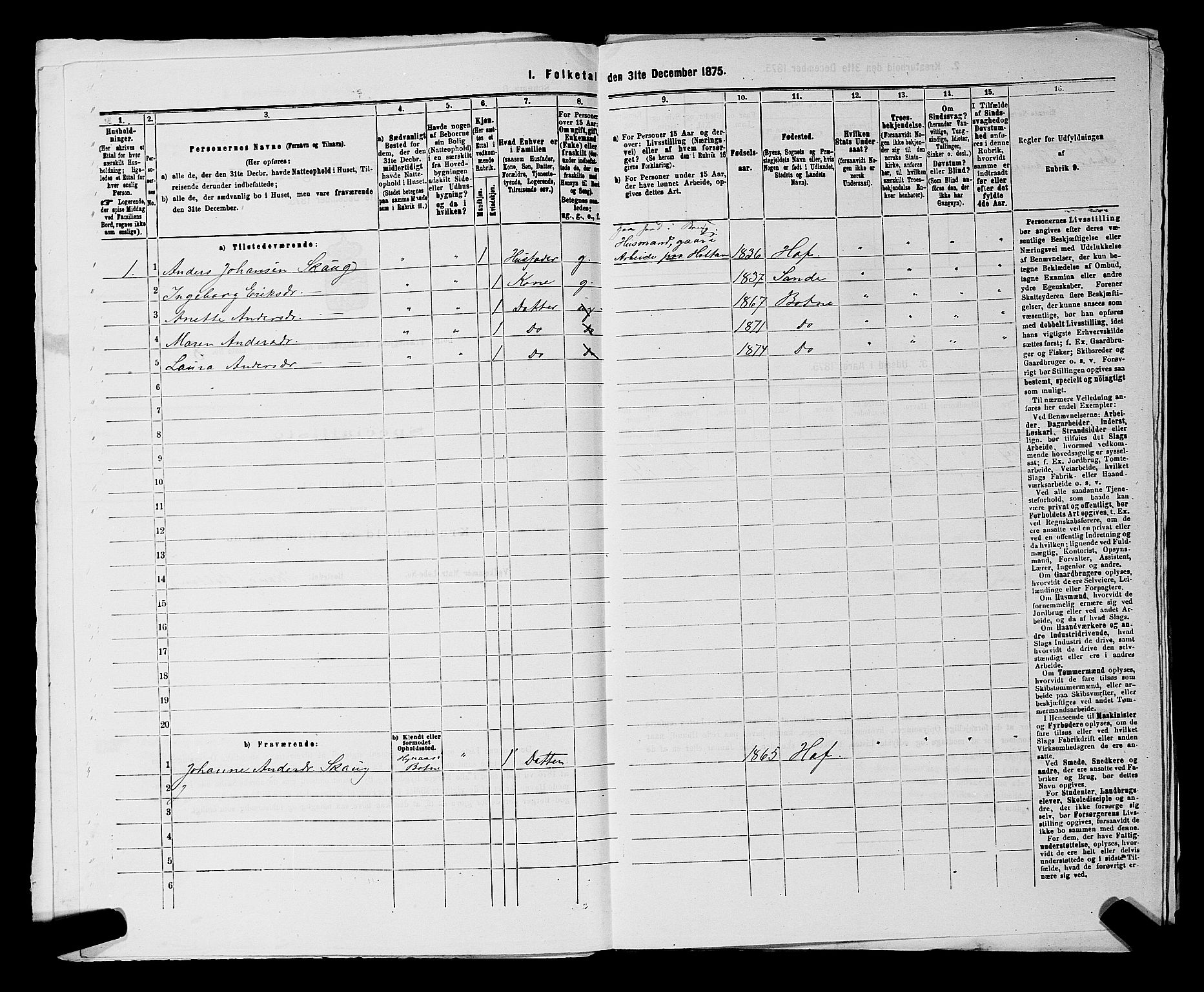 SAKO, 1875 census for 0715P Botne, 1875, p. 583