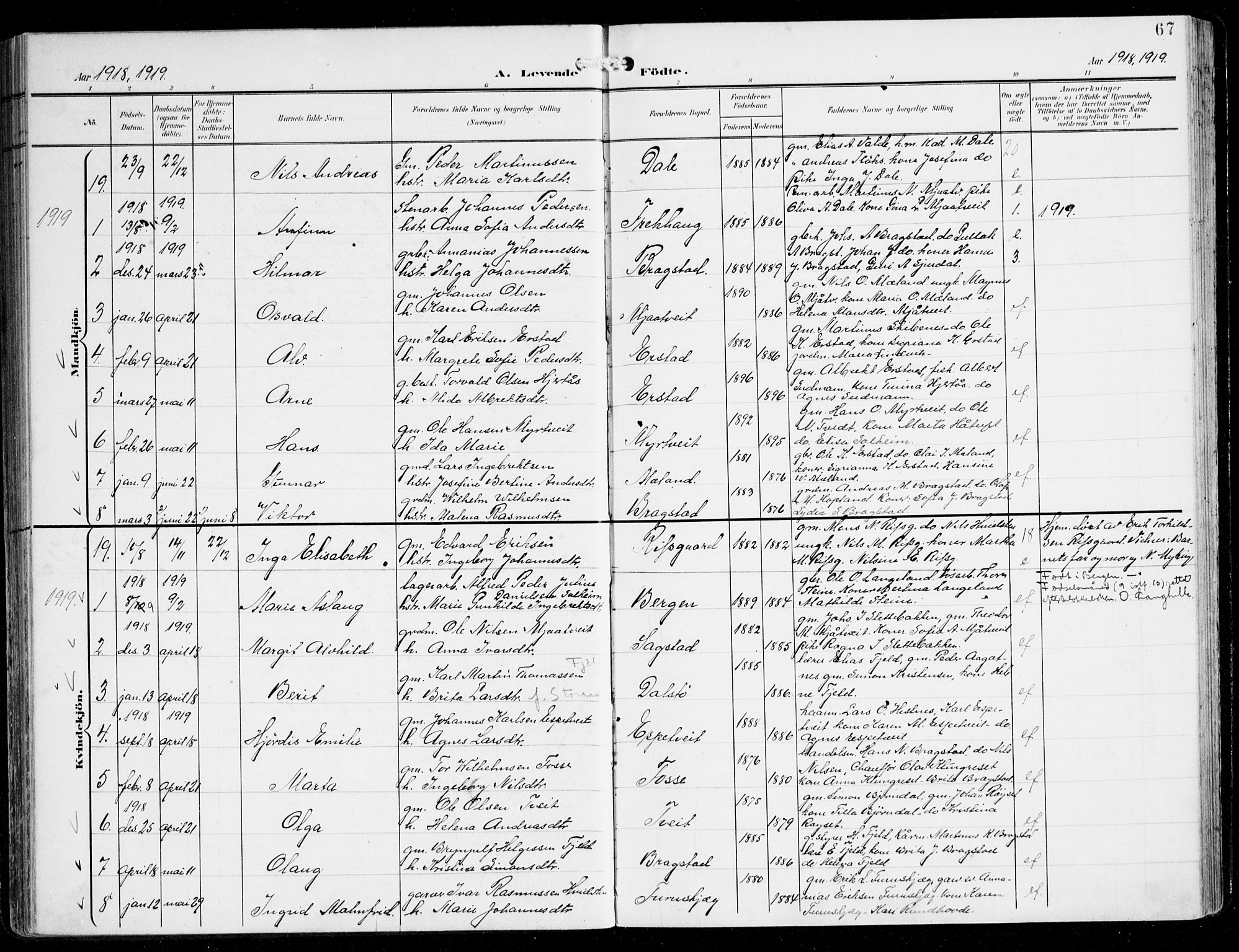 Alversund Sokneprestembete, SAB/A-73901/H/Ha/Haa/Haac/L0002: Parish register (official) no. C 2, 1901-1921, p. 67