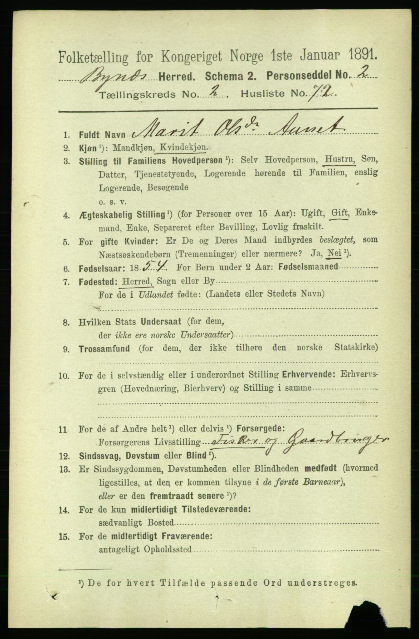 RA, 1891 census for 1655 Byneset, 1891, p. 1234