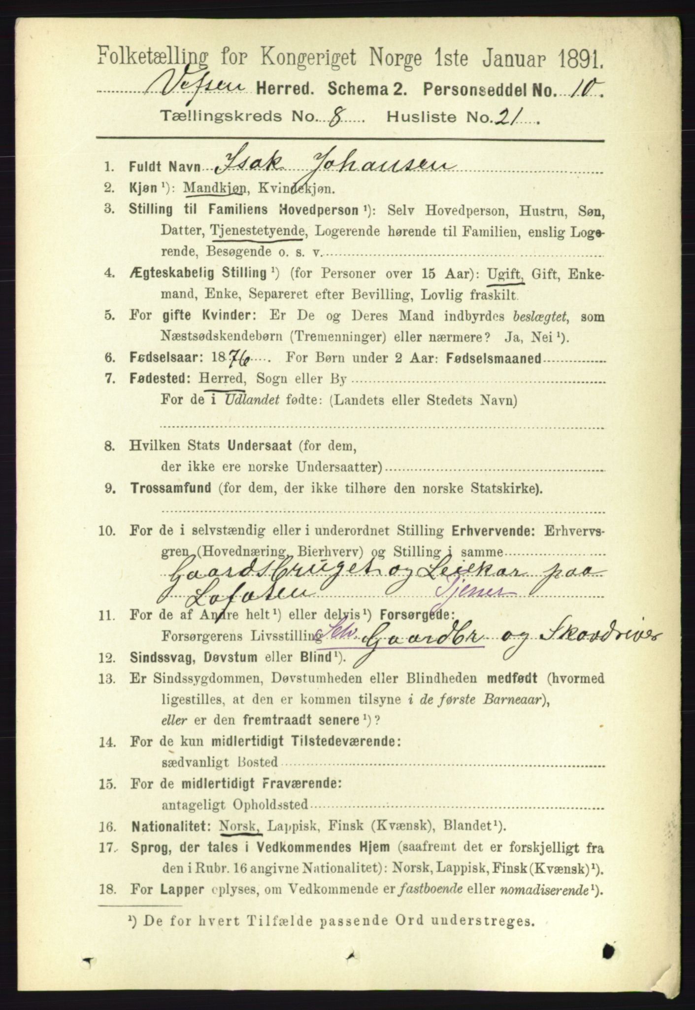 RA, 1891 census for 1824 Vefsn, 1891, p. 4385