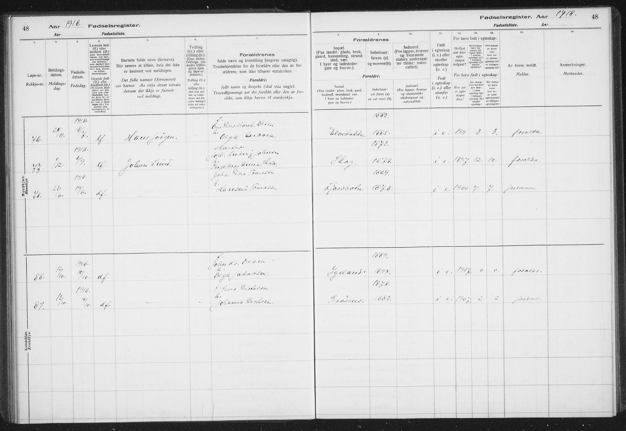 Ibestad sokneprestembete, SATØ/S-0077/I/Ic/L0061: Birth register no. 61, 1917-1929, p. 48