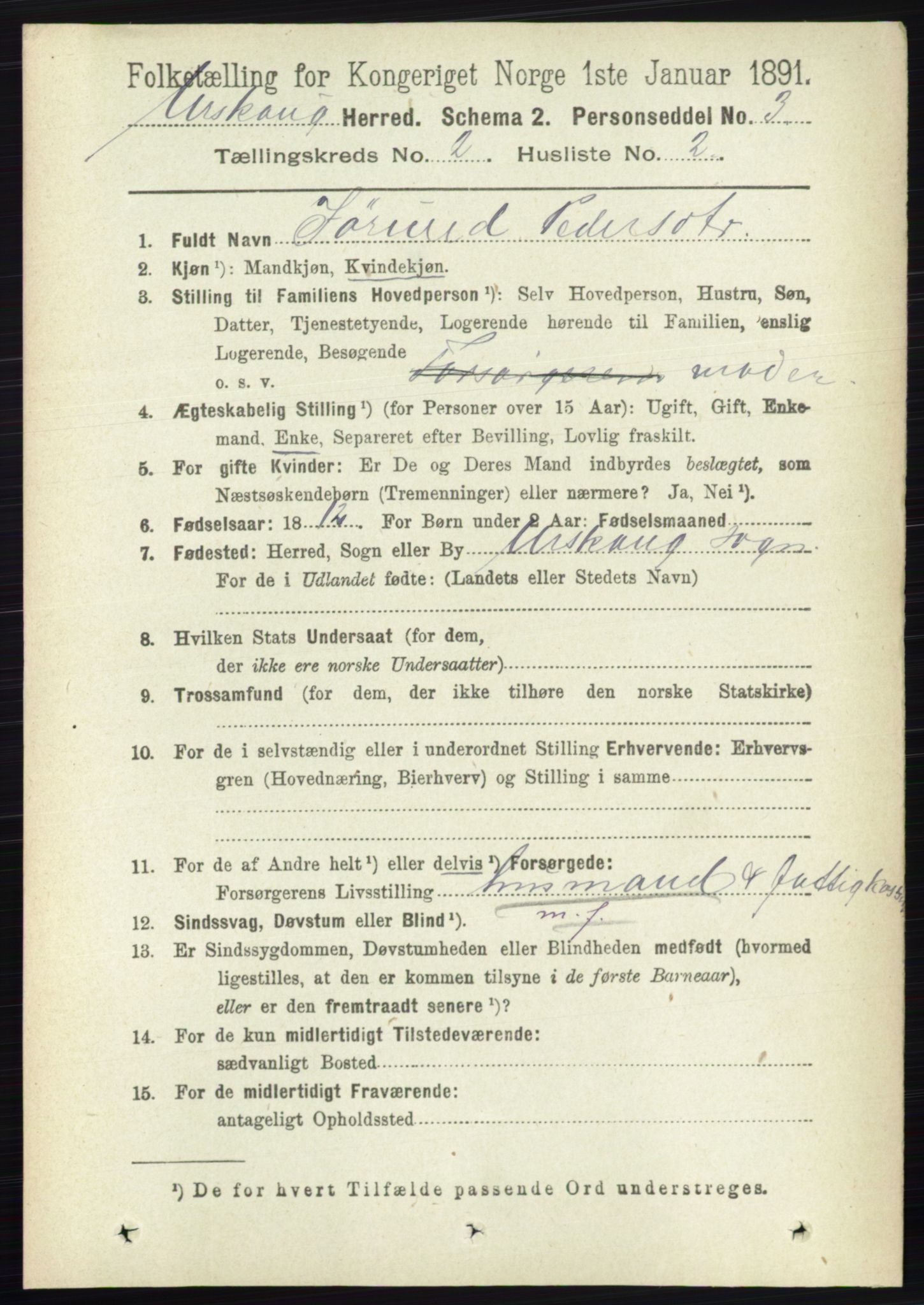 RA, 1891 census for 0224 Aurskog, 1891, p. 195