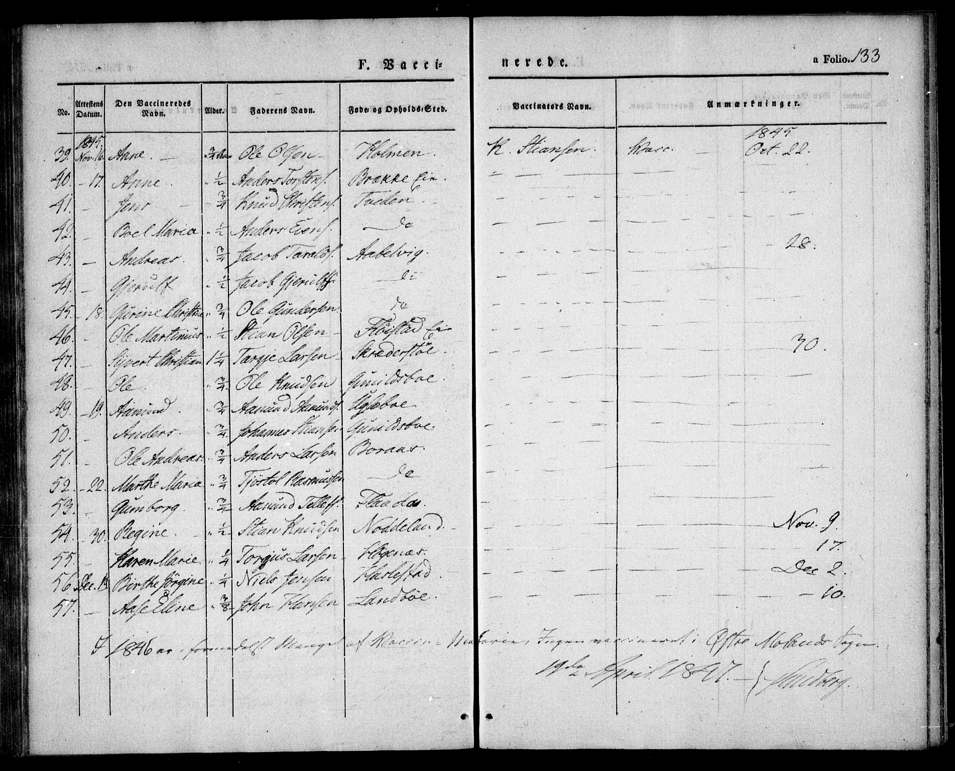 Austre Moland sokneprestkontor, AV/SAK-1111-0001/F/Fa/Faa/L0006: Parish register (official) no. A 6, 1837-1846, p. 133