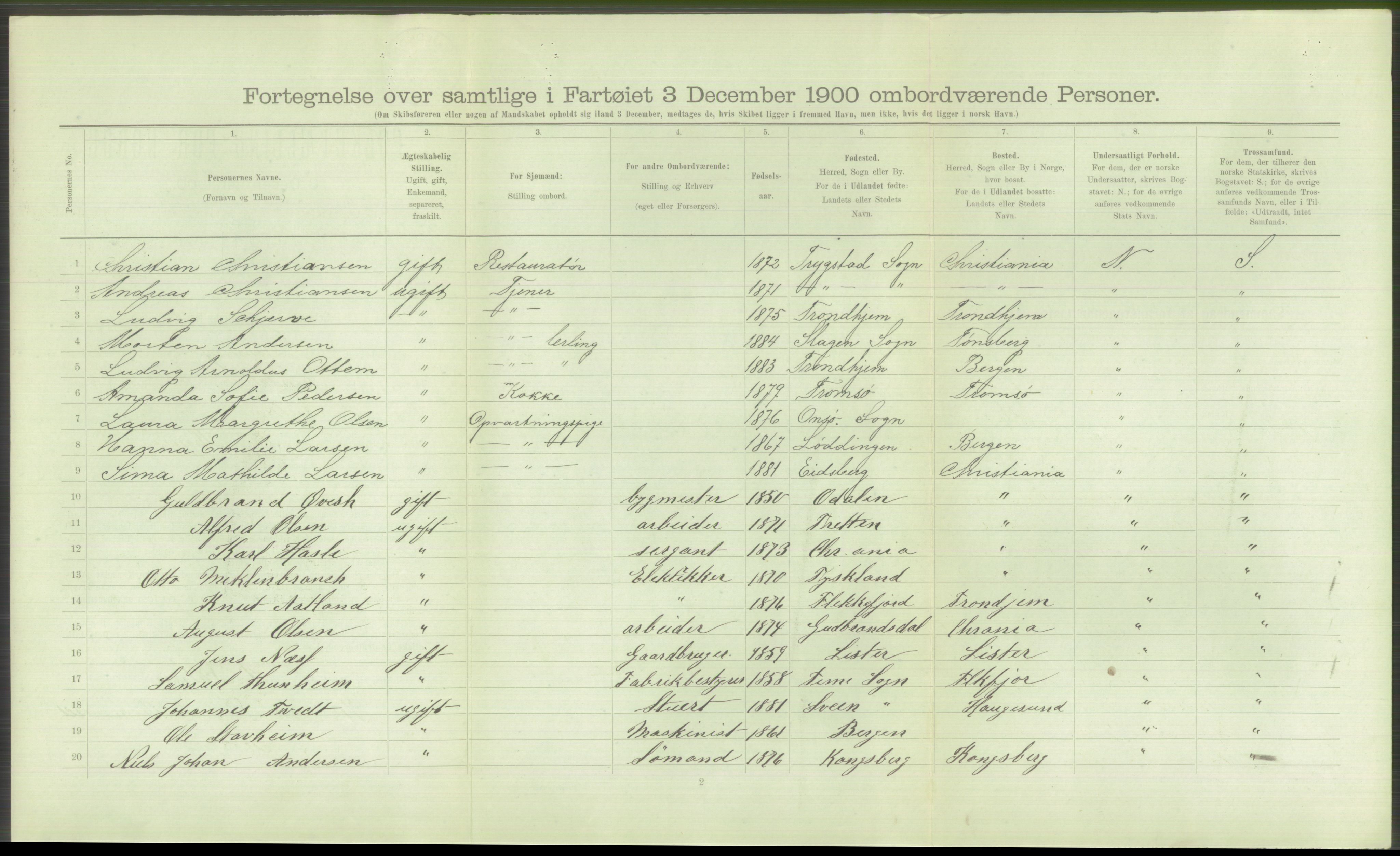 RA, 1900 Census - ship lists from ships in Norwegian harbours, harbours abroad and at sea, 1900, p. 584