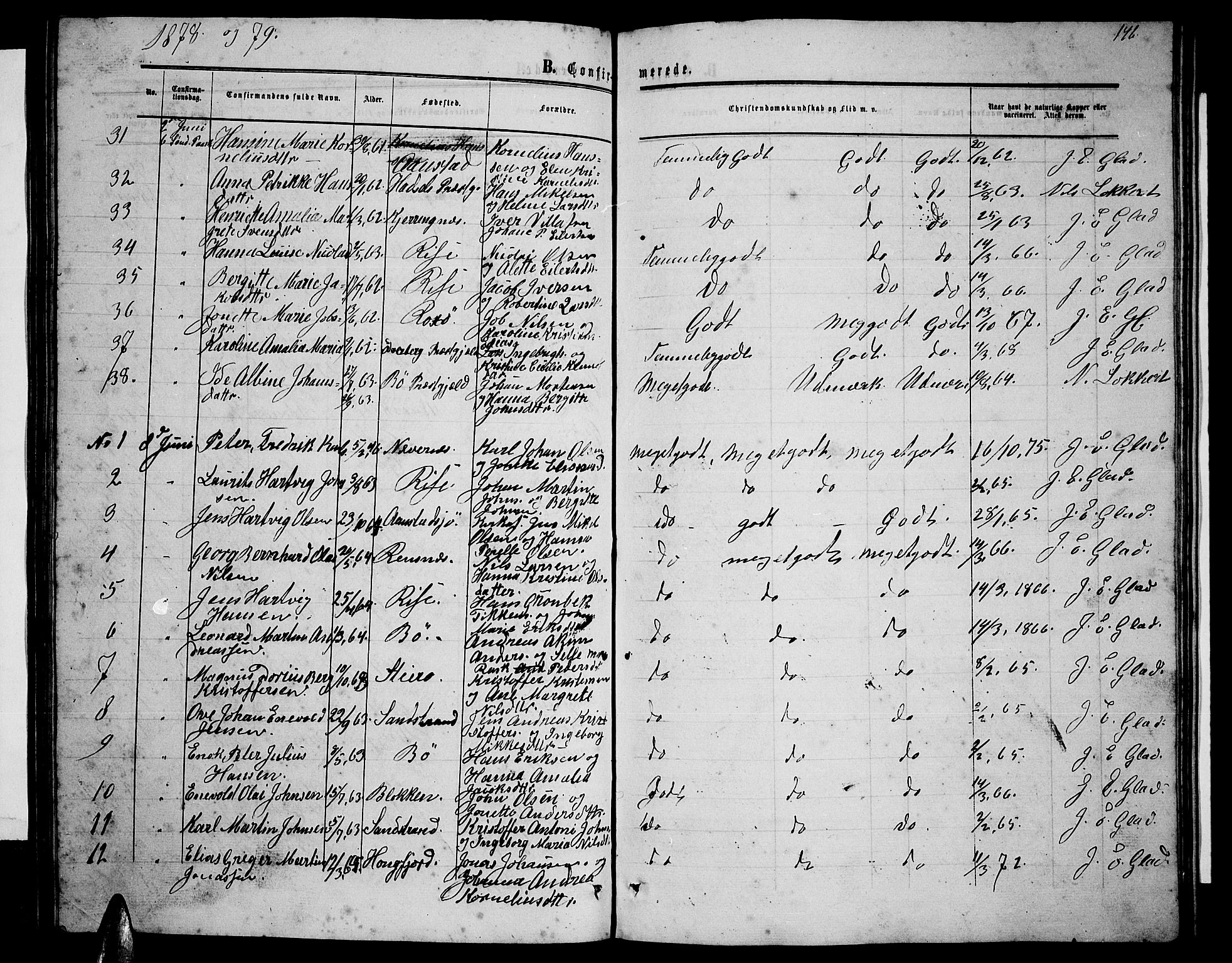 Ministerialprotokoller, klokkerbøker og fødselsregistre - Nordland, AV/SAT-A-1459/895/L1381: Parish register (copy) no. 895C03, 1864-1885, p. 146