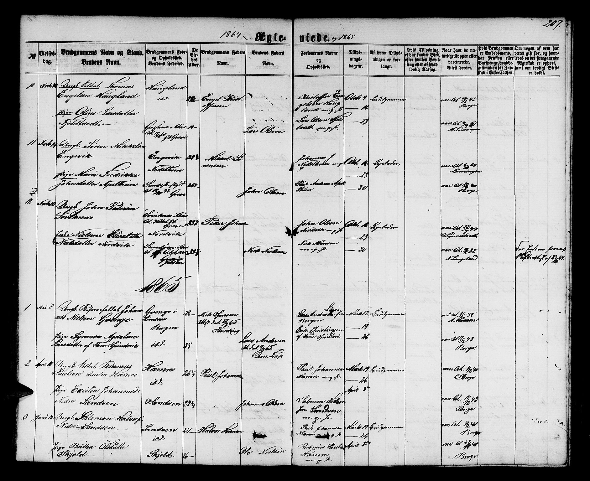 Fana Sokneprestembete, SAB/A-75101/H/Hab/Habb/L0003: Parish register (copy) no. B 3, 1861-1888, p. 207
