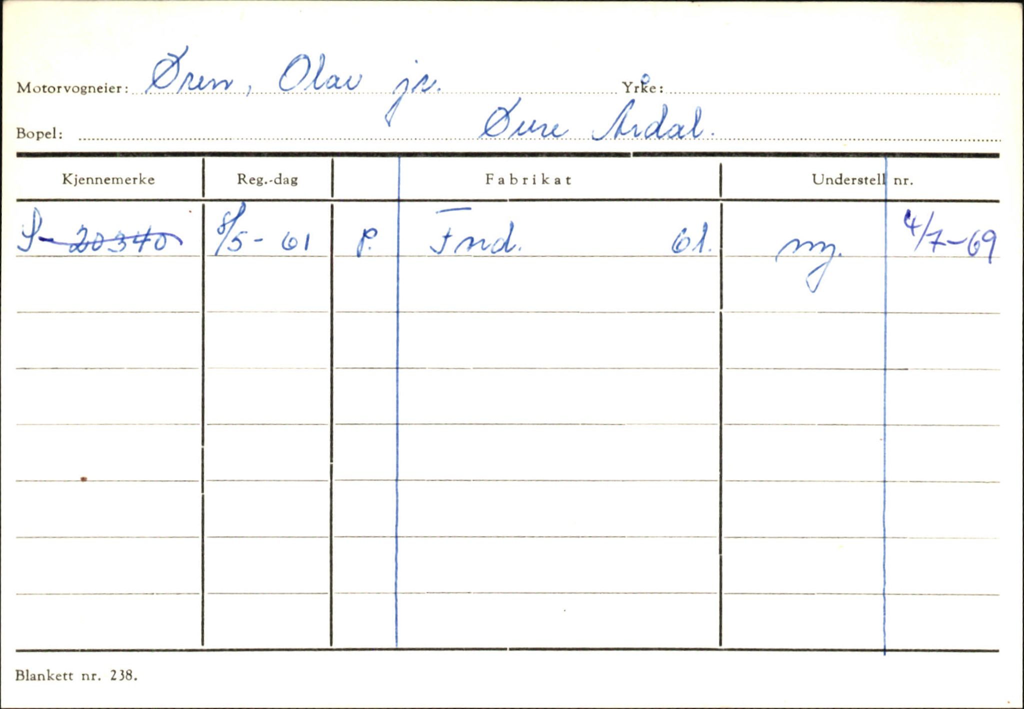 Statens vegvesen, Sogn og Fjordane vegkontor, AV/SAB-A-5301/4/F/L0146: Registerkort Årdal R-Å samt diverse kort, 1945-1975, p. 1591