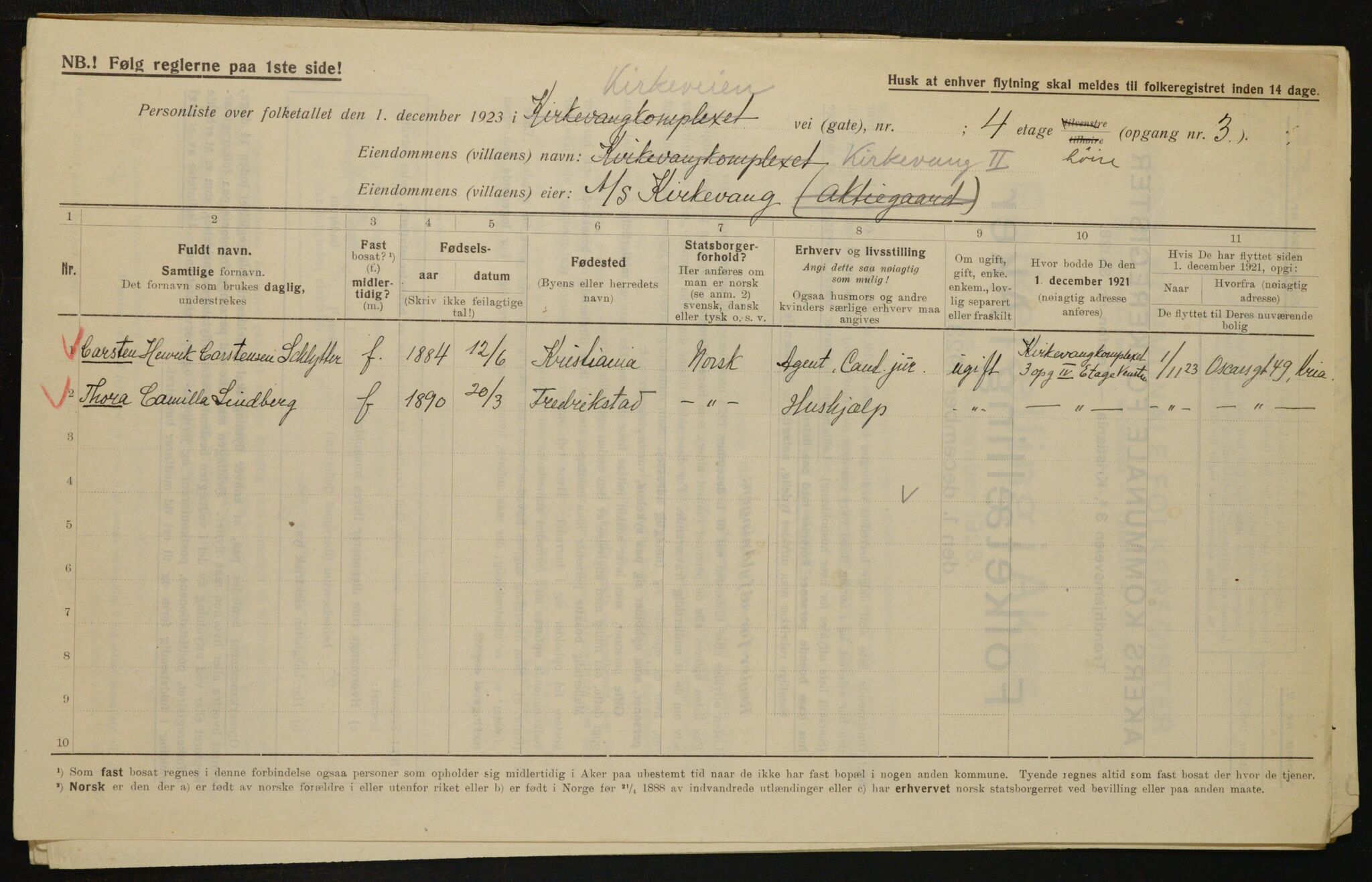 , Municipal Census 1923 for Aker, 1923, p. 12906