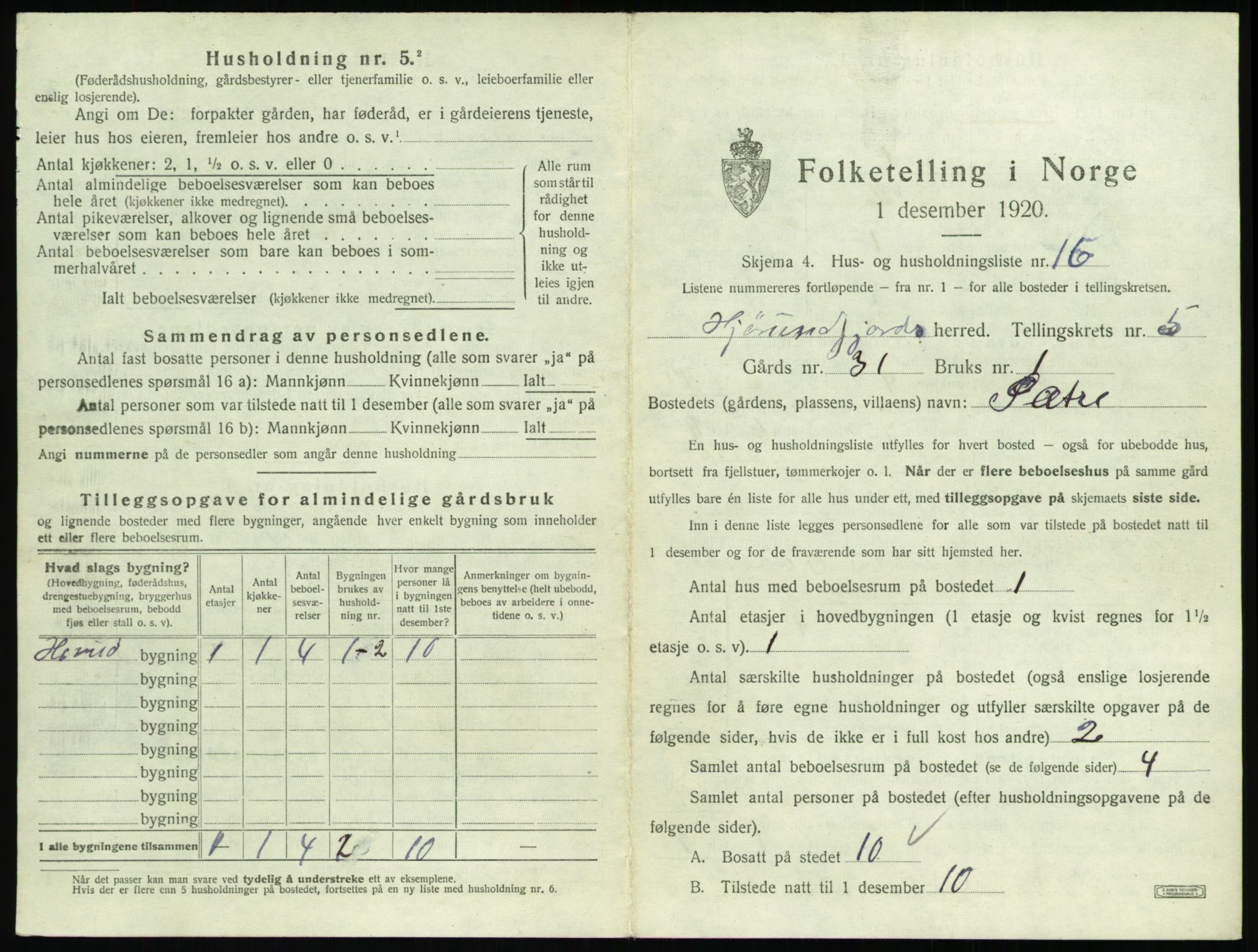 SAT, 1920 census for Hjørundfjord, 1920, p. 255